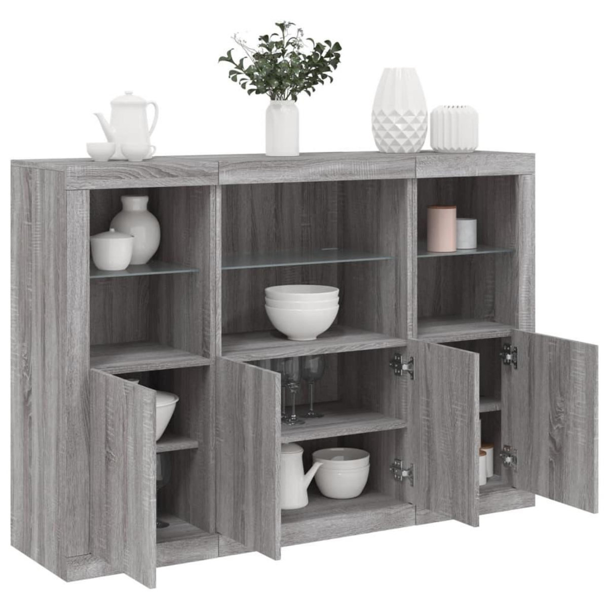 VIDAXL Buffets avec lumieres LED 3 pcs sonoma gris bois d'ingenierie