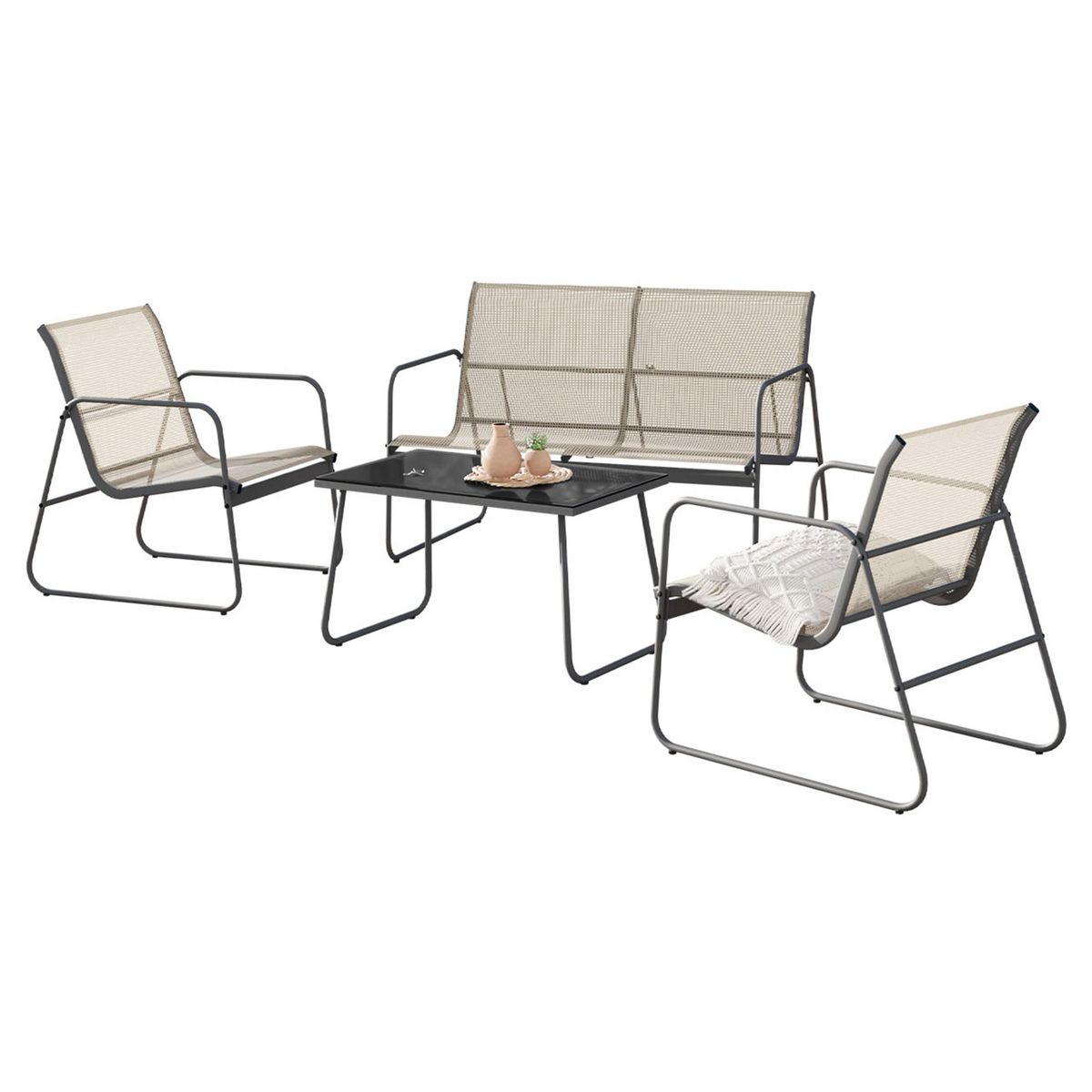 BEST MOBILIER Pilar - salon bas de jardin 4 places - métal et résine tressée