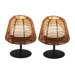 Lumisky Set de 2 lampes de table bohème TWINS Bois Poly rotin H16CM