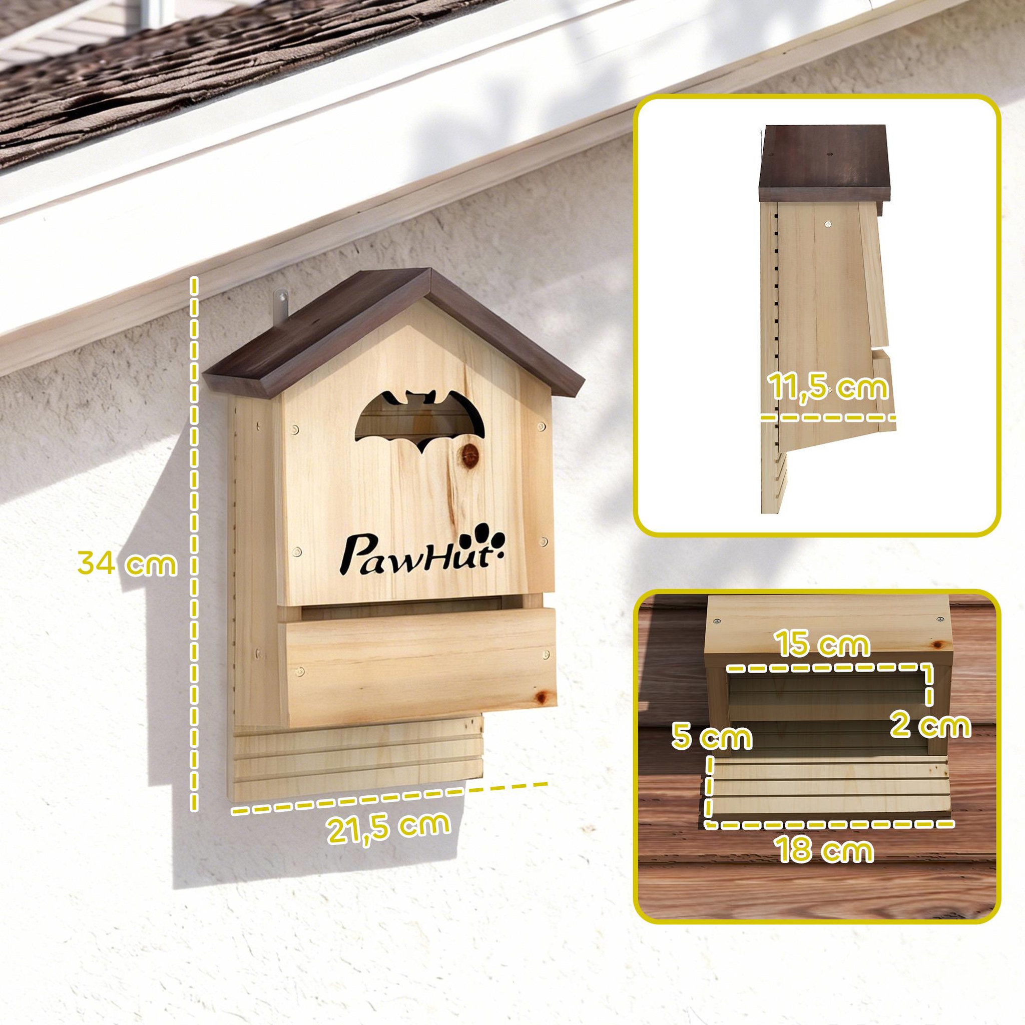 Voir la diapositive 3 : PAWHUT Nichoir à chauves-souris - lot de 3 - dim. 21 x 11 x 34 cm - bois sapin naturel brun