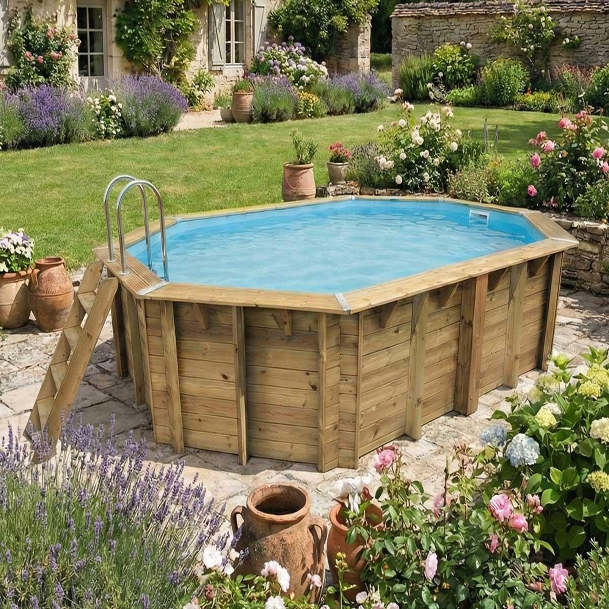 Voir la diapositive 3 : Ubbink Piscine bois Azura 6,10 x 4,00 x 1,20 m - Liner bleu - Ubbink