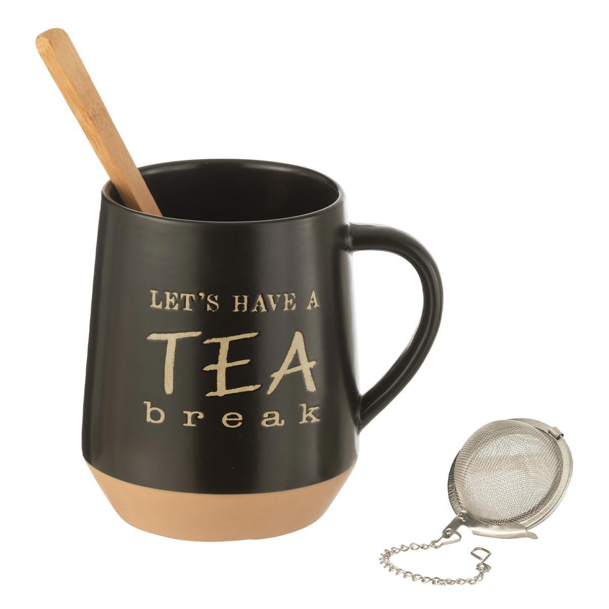 J-LINE Tasse avec cuillère et boule à thé  tea break  23cm noir