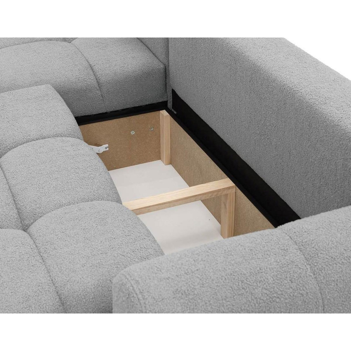 BEST MOBILIER Yulin - canapé d'angle gauche 4 places convertible avec coffre en tissu bouclette