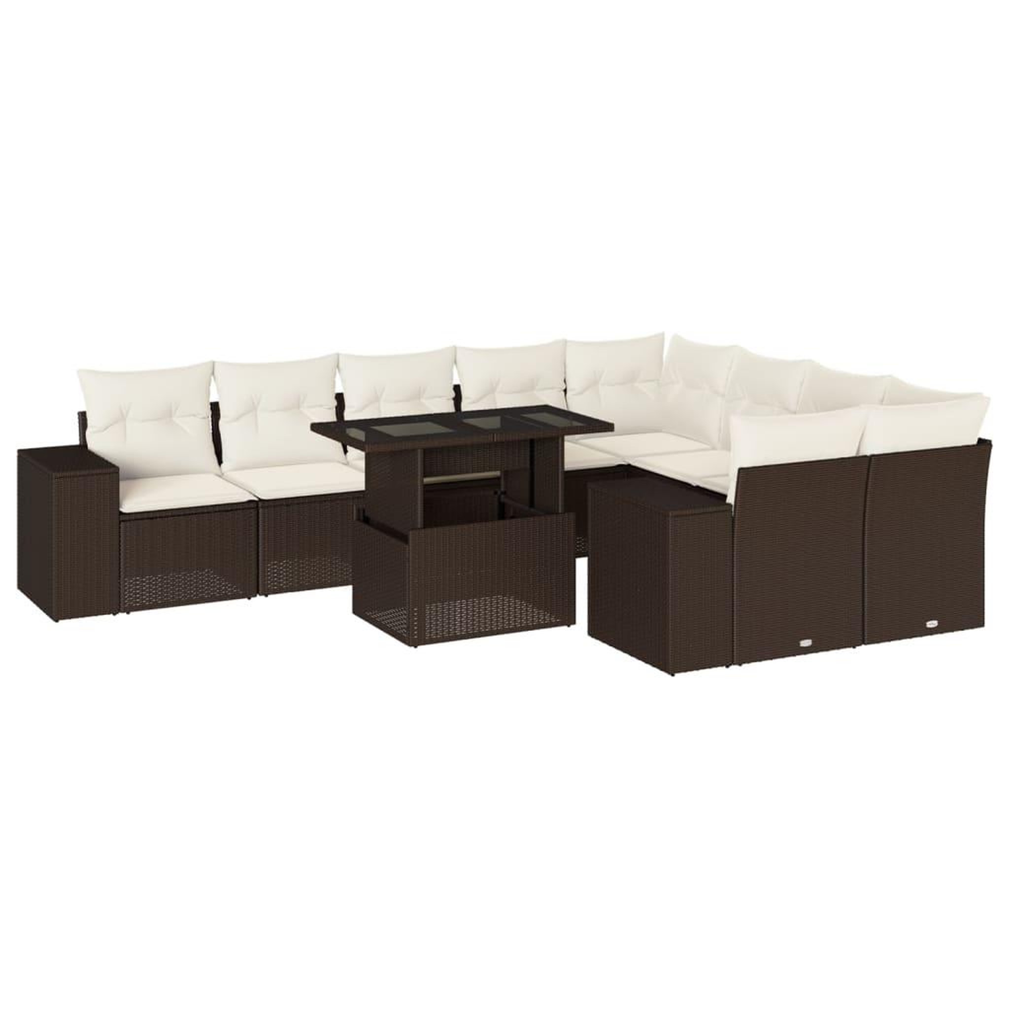 Voir la diapositive 2 : VIDAXL Salon de jardin 10 pcs avec coussins marron resine tressee