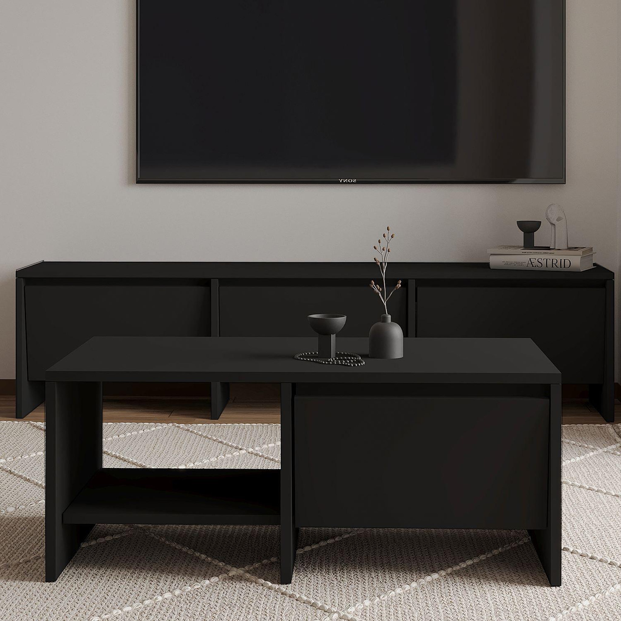 Voir la diapositive 3 : Habitat et Jardin Table basse en bois  laris  - 90 x 45 x 35 cm - noir