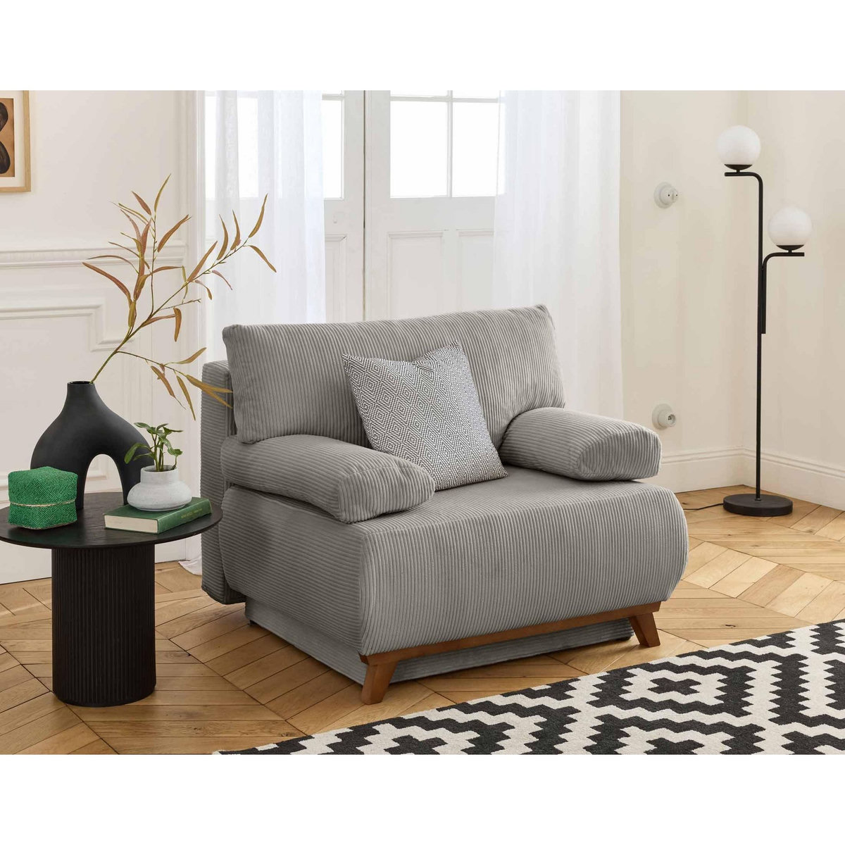 BEST MOBILIER Cristal - fauteuil - convertible avec coffre - en velours côtelé