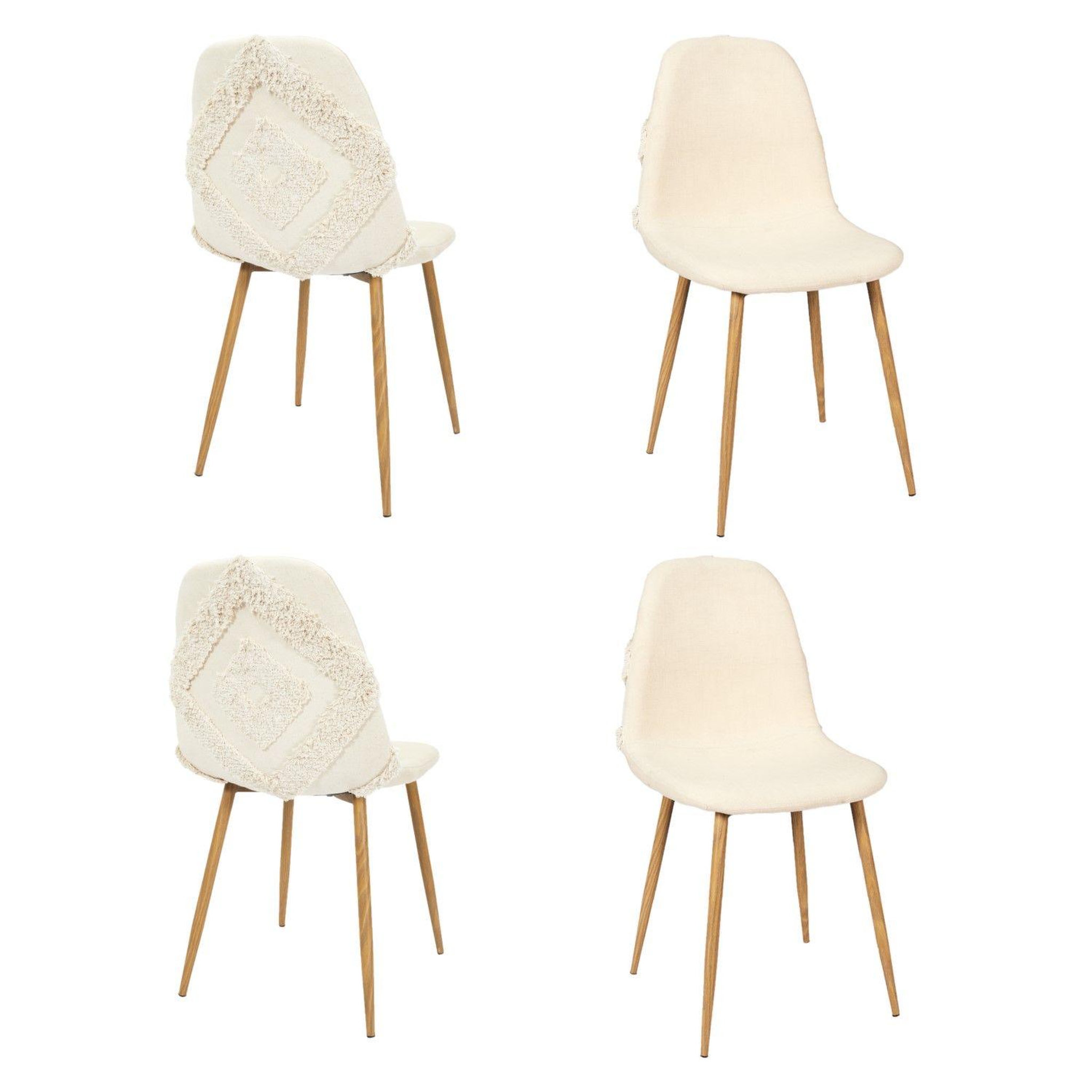TOILINUX Lot de 4 chaises faro tissu et pieds métal imitation bois - beige