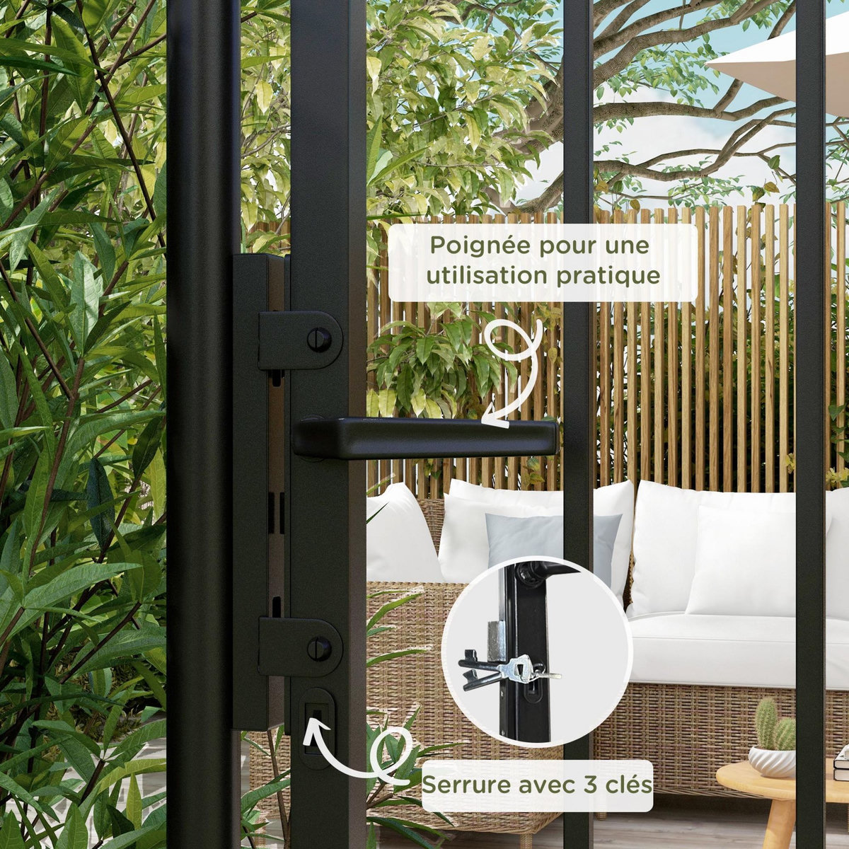 OUTSUNNY Portillon acier galvanisé style fer forgé dim. 107 x 204H cm - serrure, poignée, clés - noir