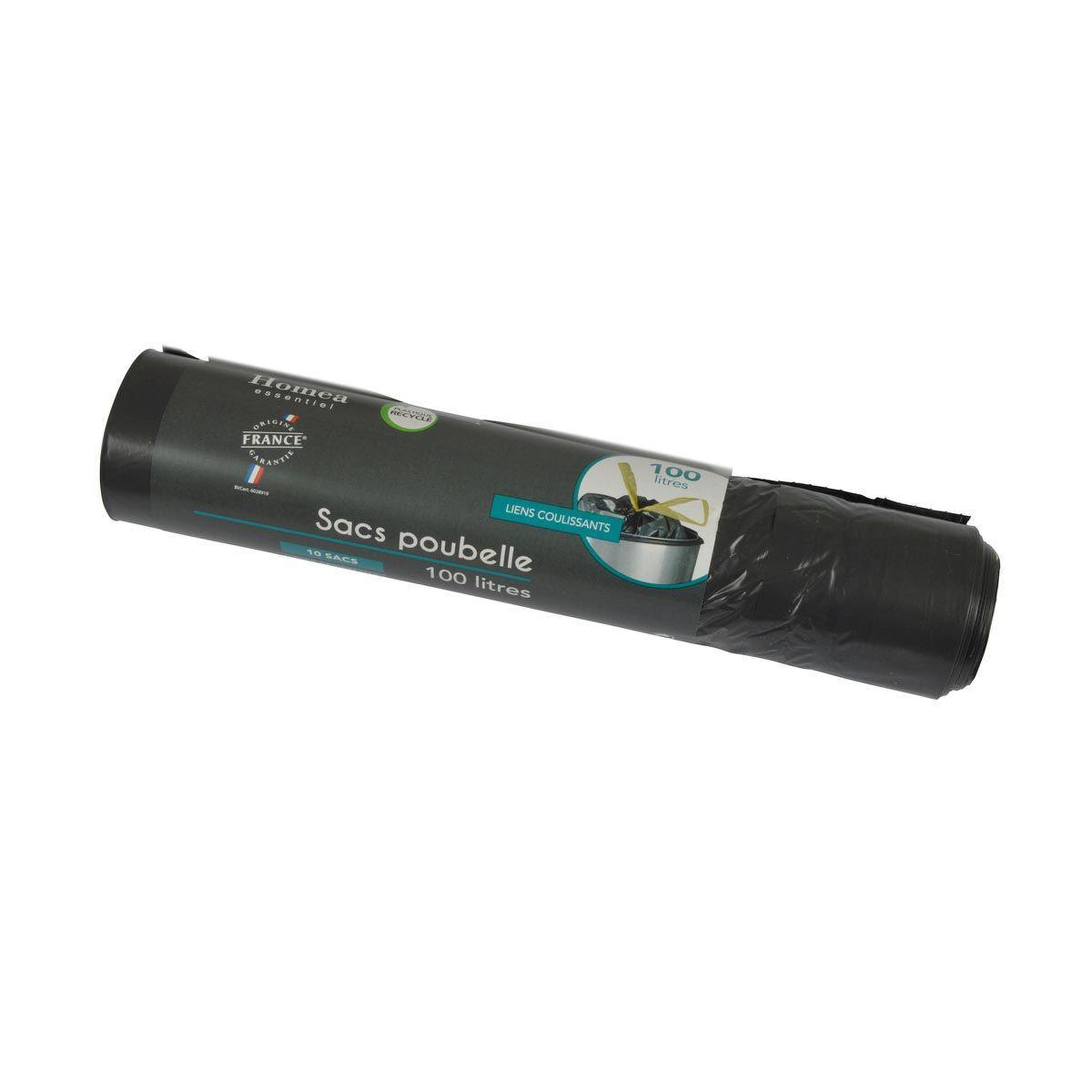Voir la diapositive 1 : HOMEA Lot de 10 sacs poubelle  liens coulissants  100l noir