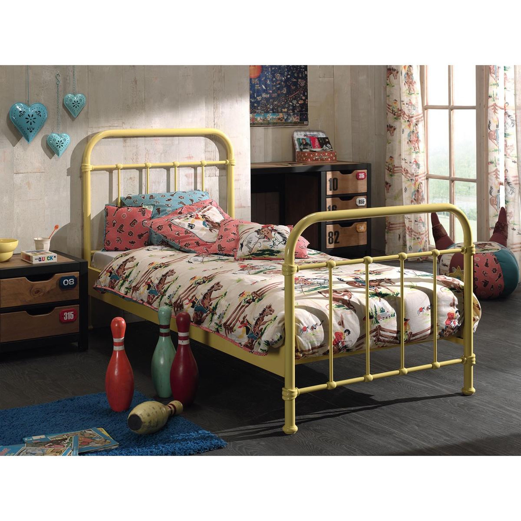 Voir la diapositive 3 : Paris Prix Lit enfant métal  new york  90x200cm jaune