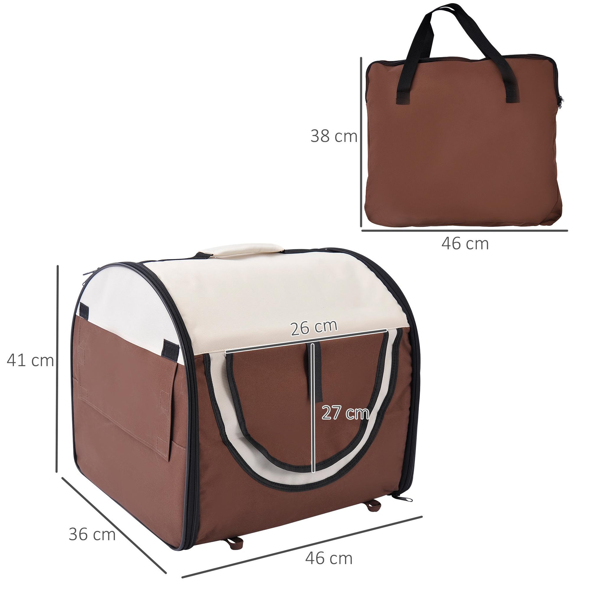 Voir la diapositive 3 : PAWHUT Sac de transport pour chien et chat pliable - poignée, entrée zippée, fenêtres maillées enroulables- coussin inclus - acier oxford marron beige