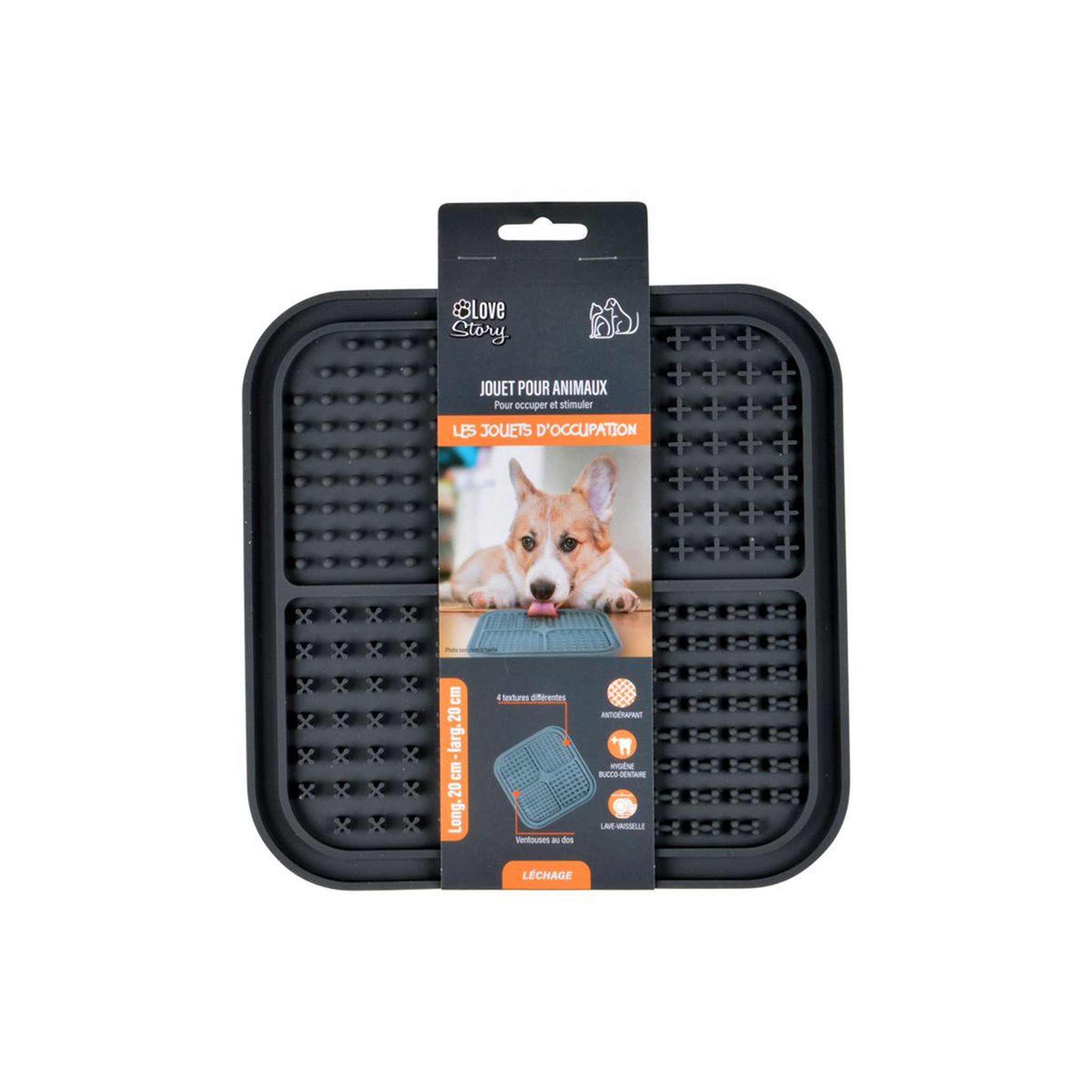 Voir la diapositive 3 : LOVE STORY Tapis de léchage animaux  silicone  20cm anthracite