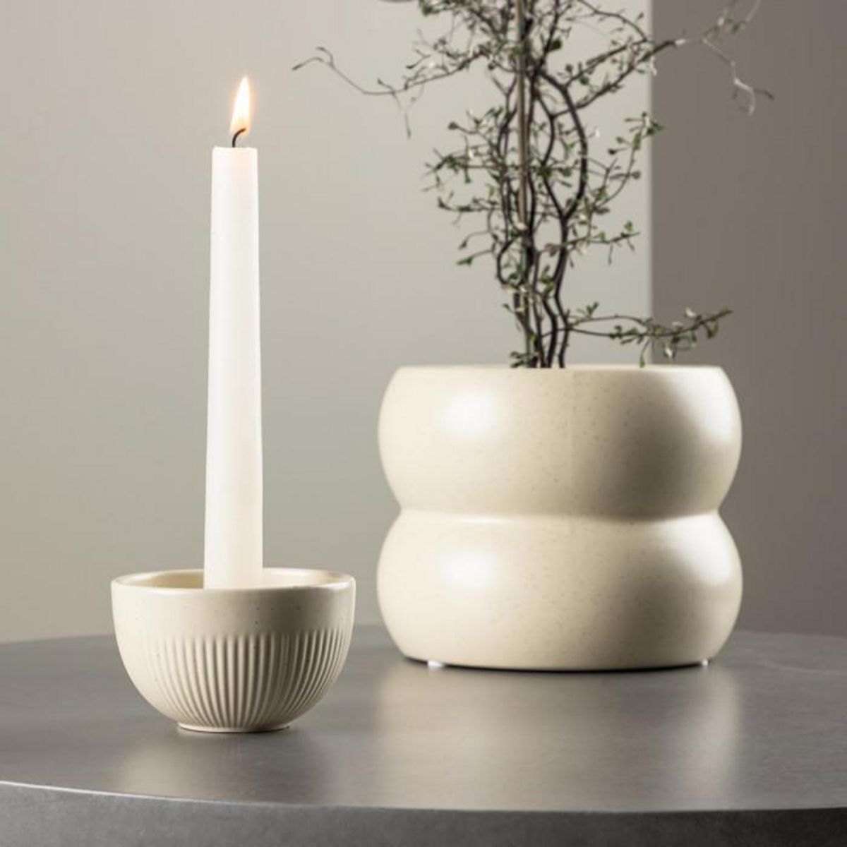 Paris Prix Bougeoir Design en Céramique  Posh  9cm Beige & Noir