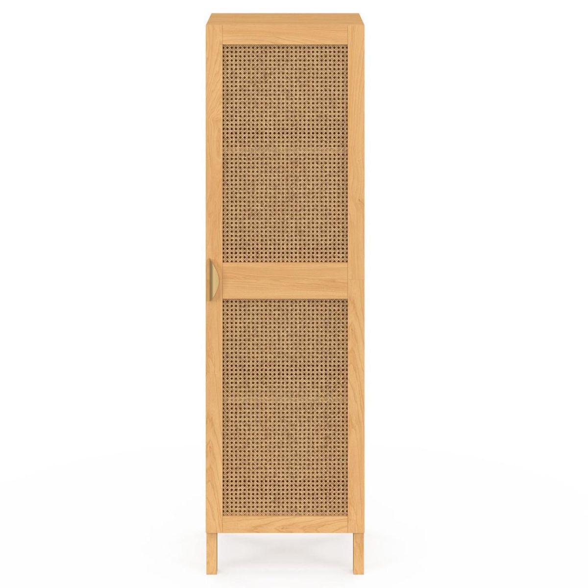 ID MARKET Armoire de rangement EDHEN 1 porte 3 étagères bois et cannage