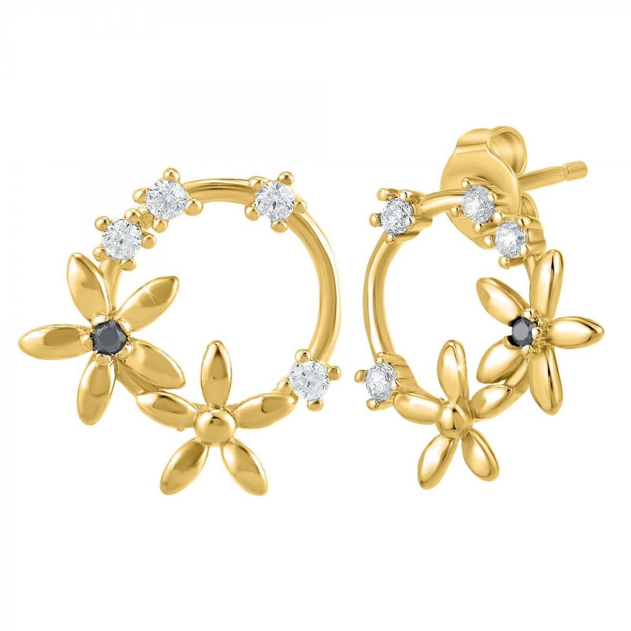 SC BOHEME Boucles d'oreilles fleurs par SC Bohème ornées de deux véritables diamants noirs