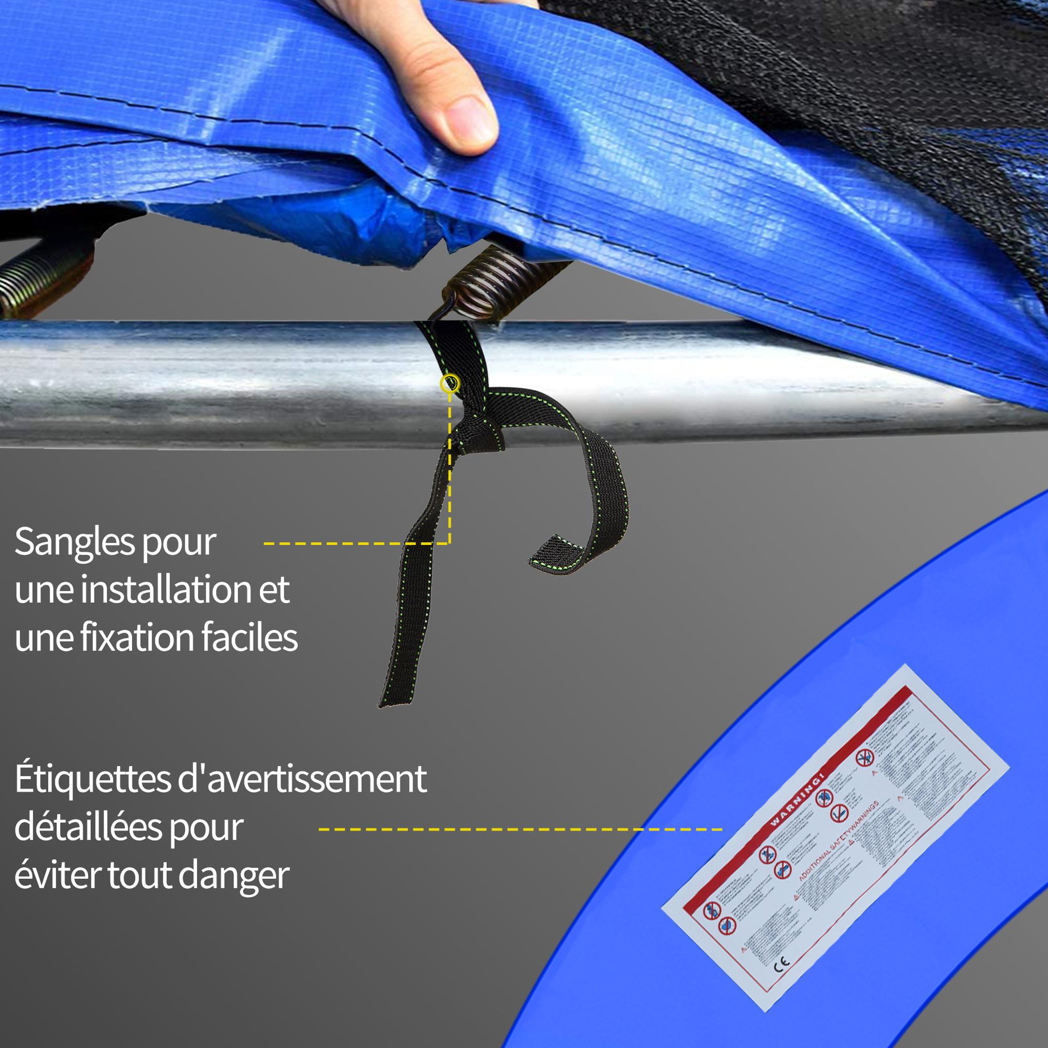 Voir la diapositive 6 : HOMCOM Couvre-ressort trampoline Ø 305 cm - coussin de protection des ressorts - rembourrage 1,5 cm - PVC bleu