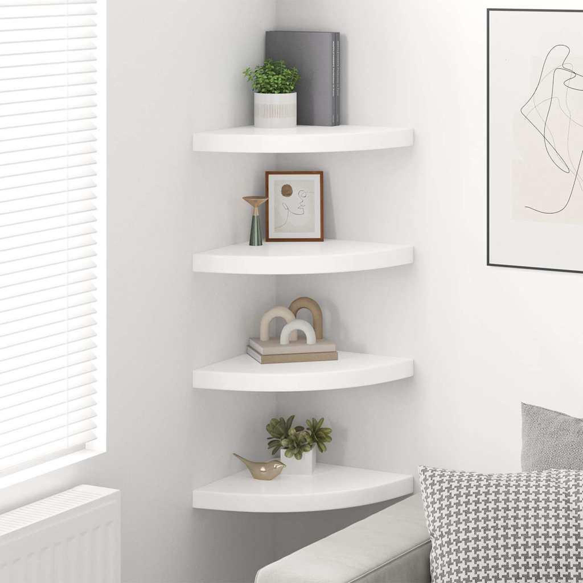 Voir la diapositive 4 : VIDAXL Etageres d'angle flottantes 4pcs blanc brillant 35x35x3,8cm MDF