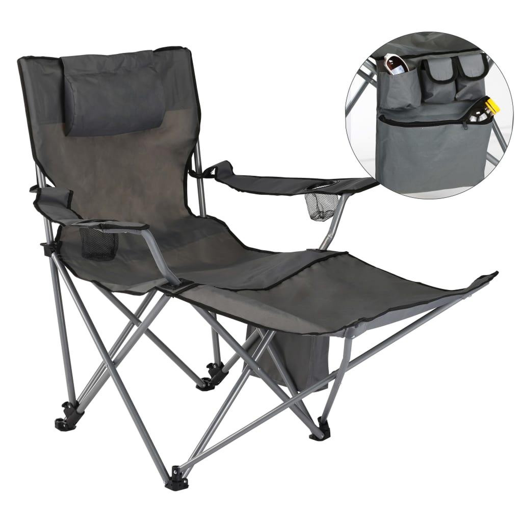 Voir la diapositive 1 : HI HI Chaise de camping de luxe avec repose-pieds Anthracite