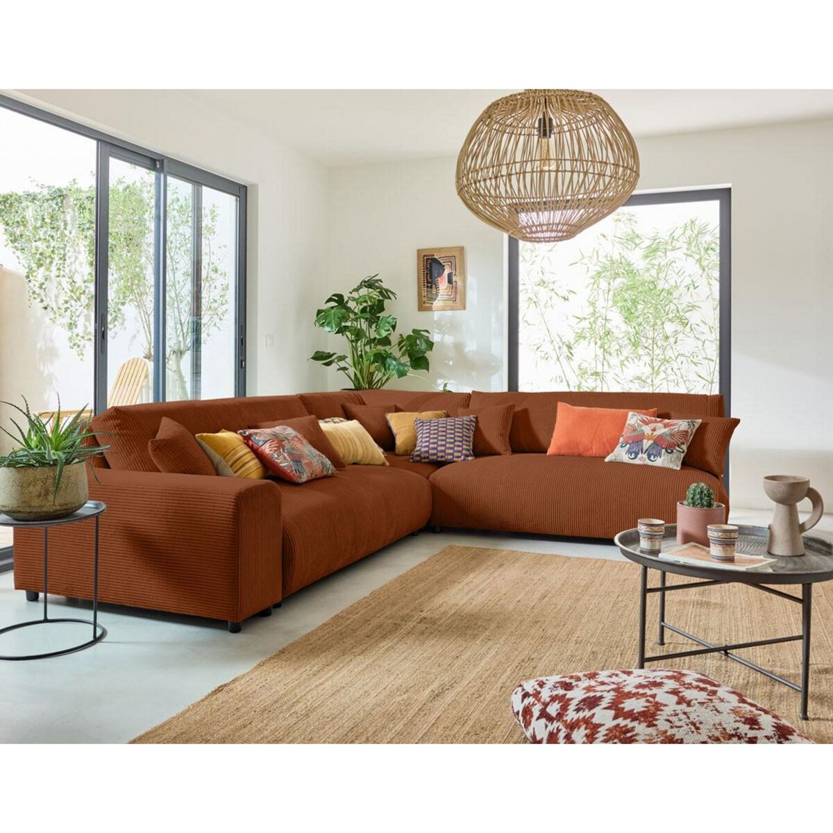 LISA DESIGN Garance - canapé modulable d'angle droit - 6 places - en velours côtelé