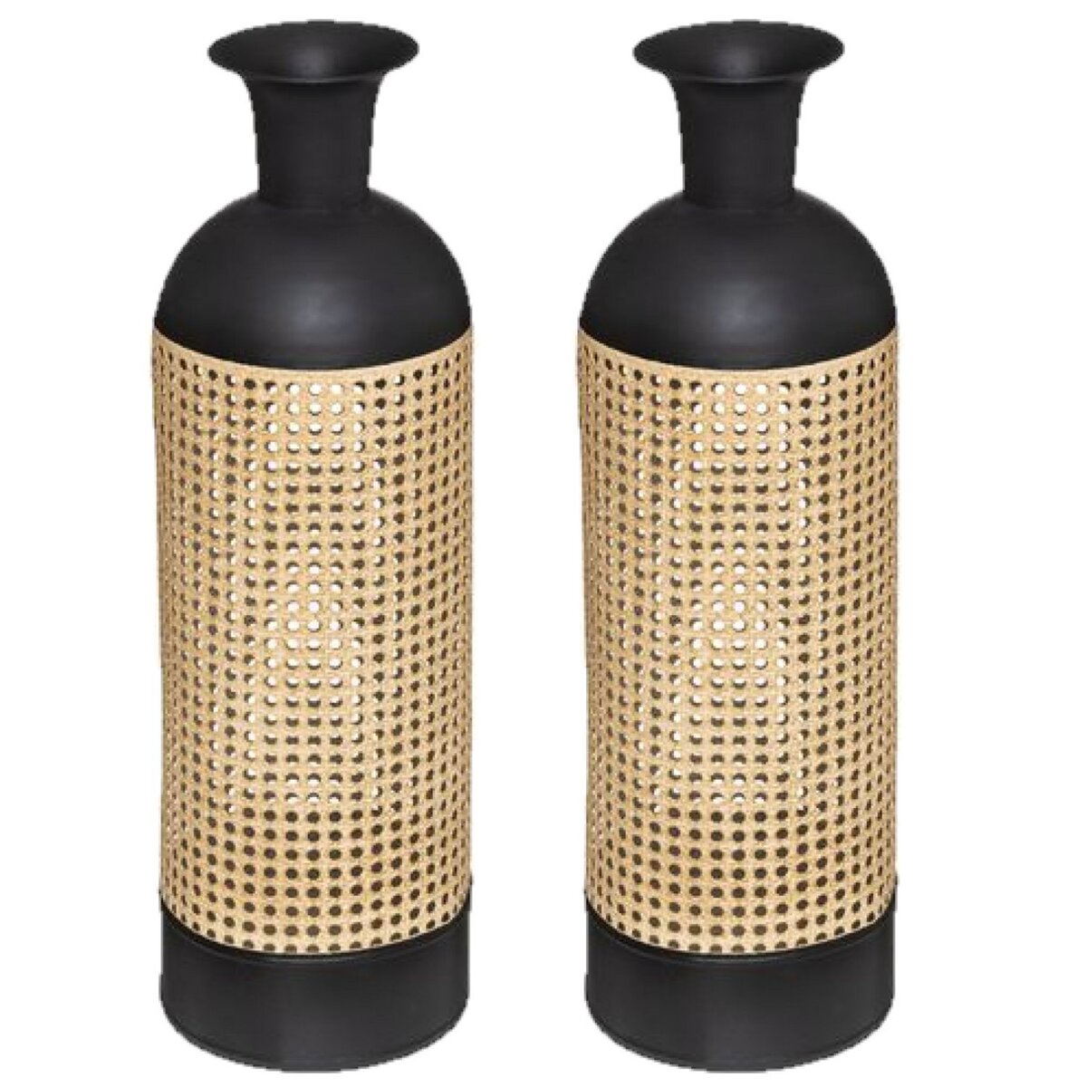TOILINUX Lot de 2 Vases en cannage Arbela - Hauteur 60,50 cm - Noir
