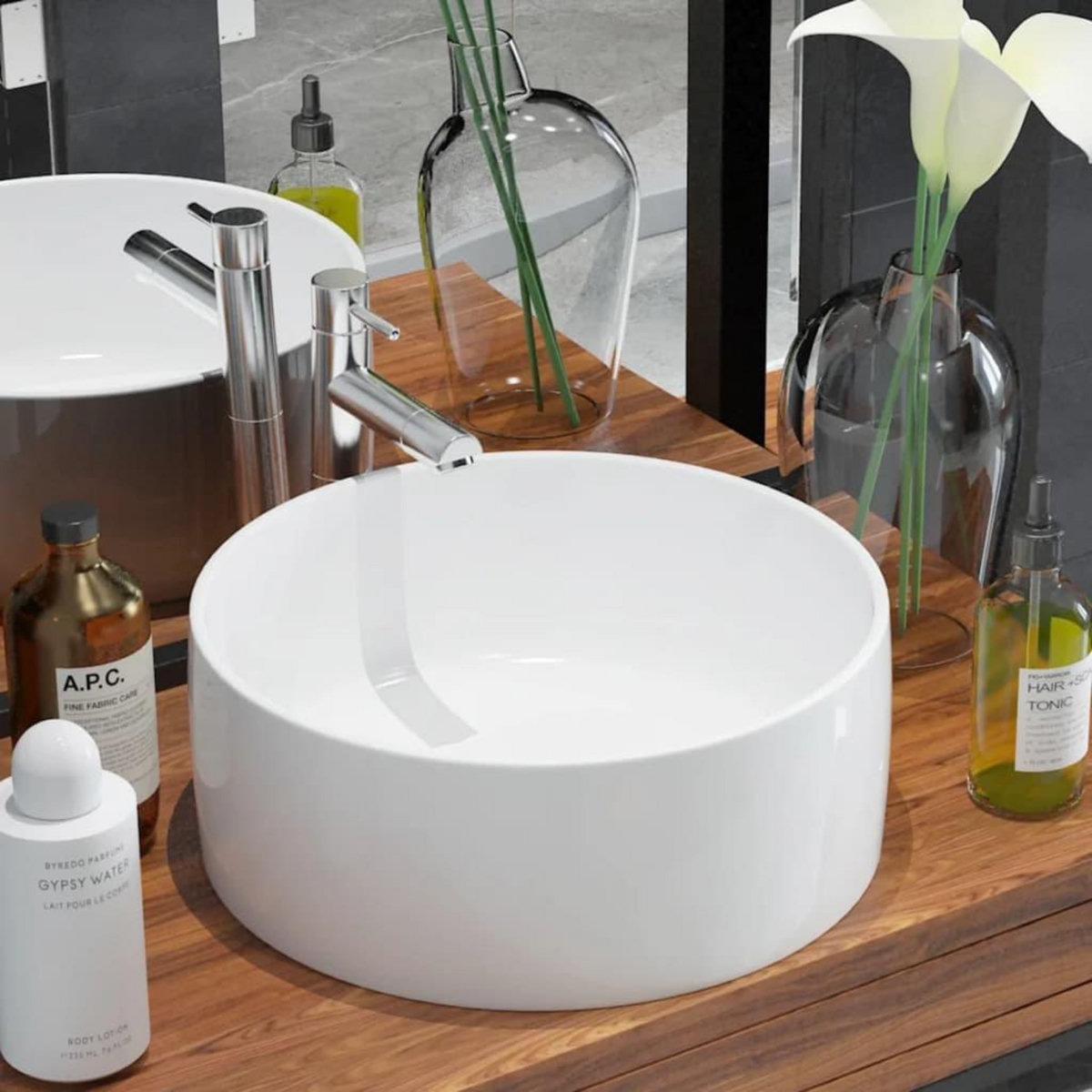 VIDAXL Lavabo ronde Ceramique Blanc 40 x 15 cm