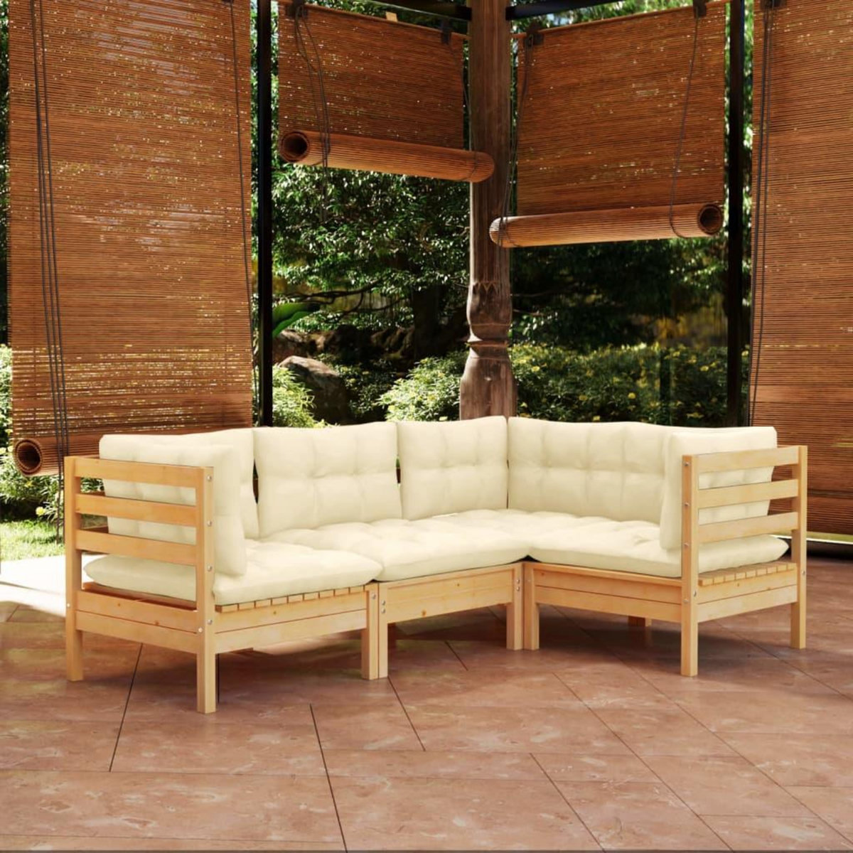 VIDAXL Salon de jardin 4 pcs avec coussins creme Bois de pin
