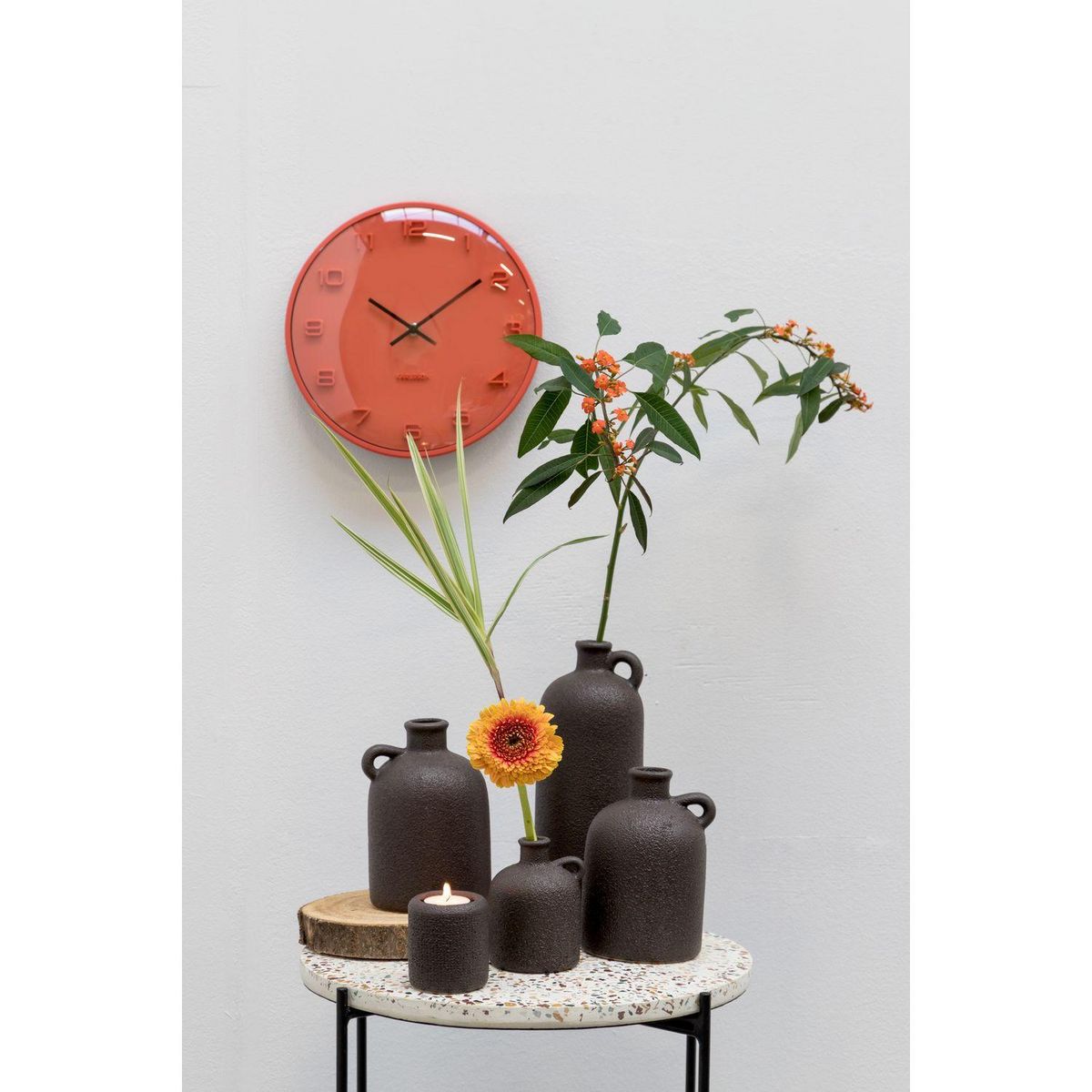 PRESENT TIME Bougeoir en céramique design brut - Diam.7 cm - Noir