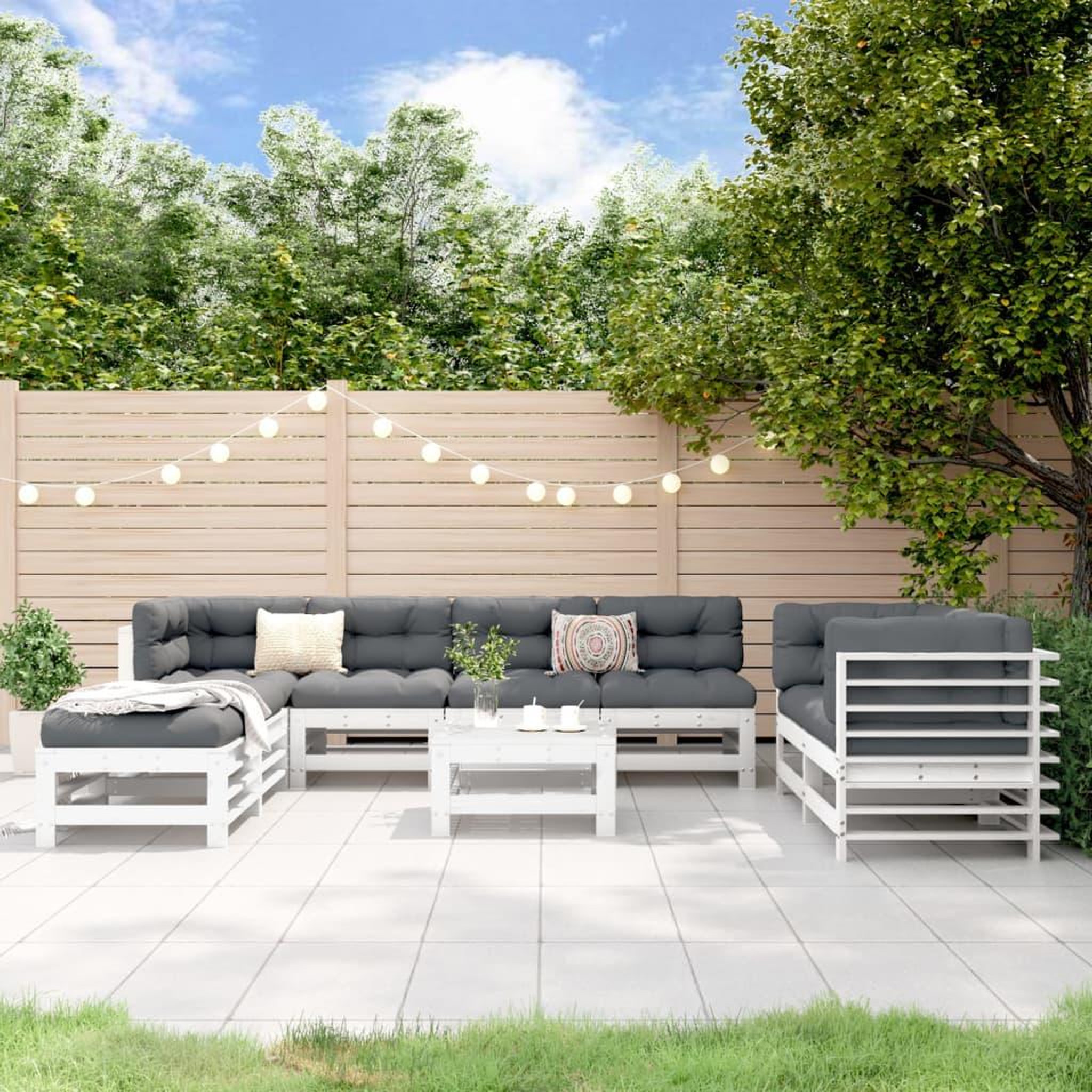 VIDAXL Salon de jardin 9 pcs Blanc Bois de pin massif