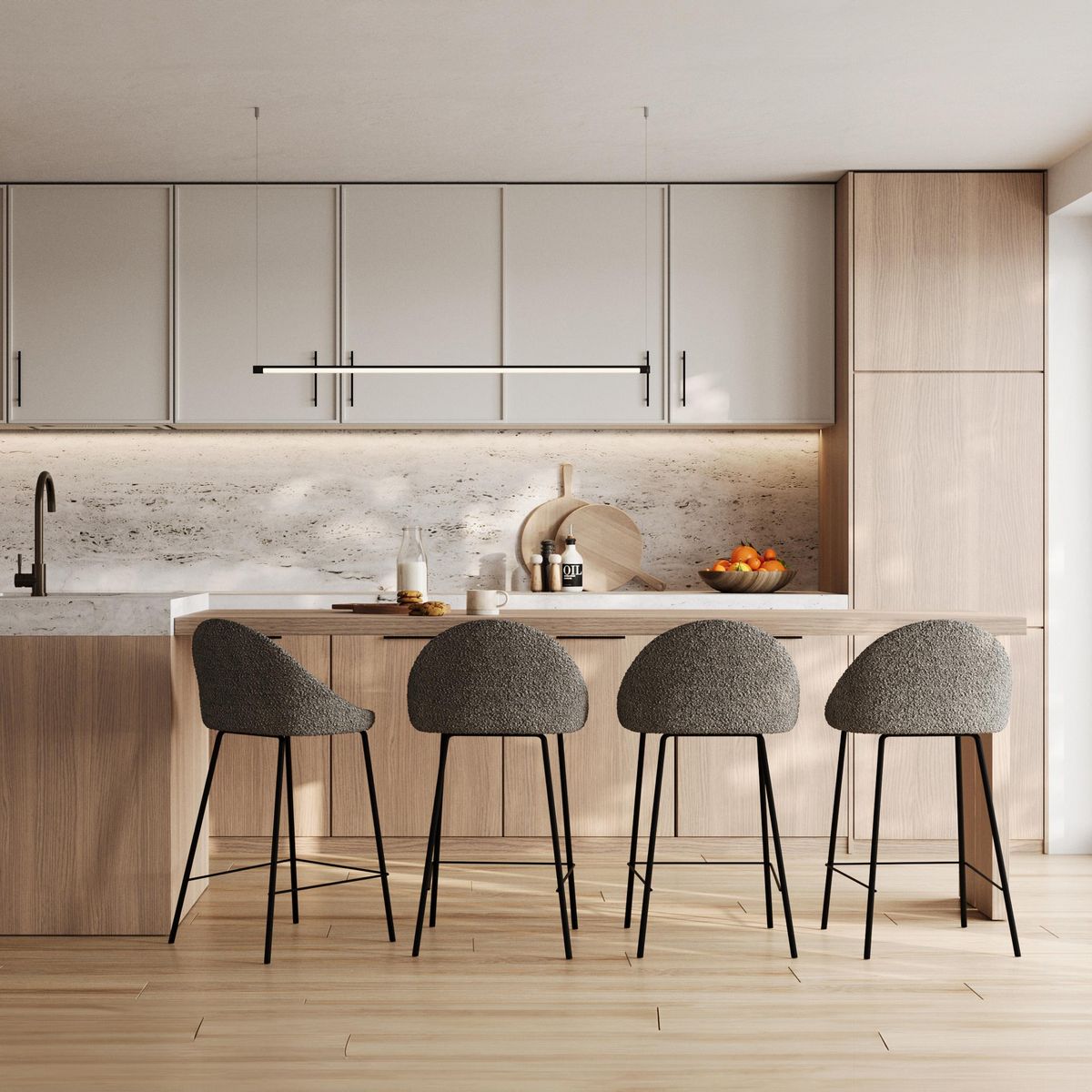 Rendez vous déco Lot de 2 chaises pour îlot central 65 cm en tissu bouclette blanc - Misty