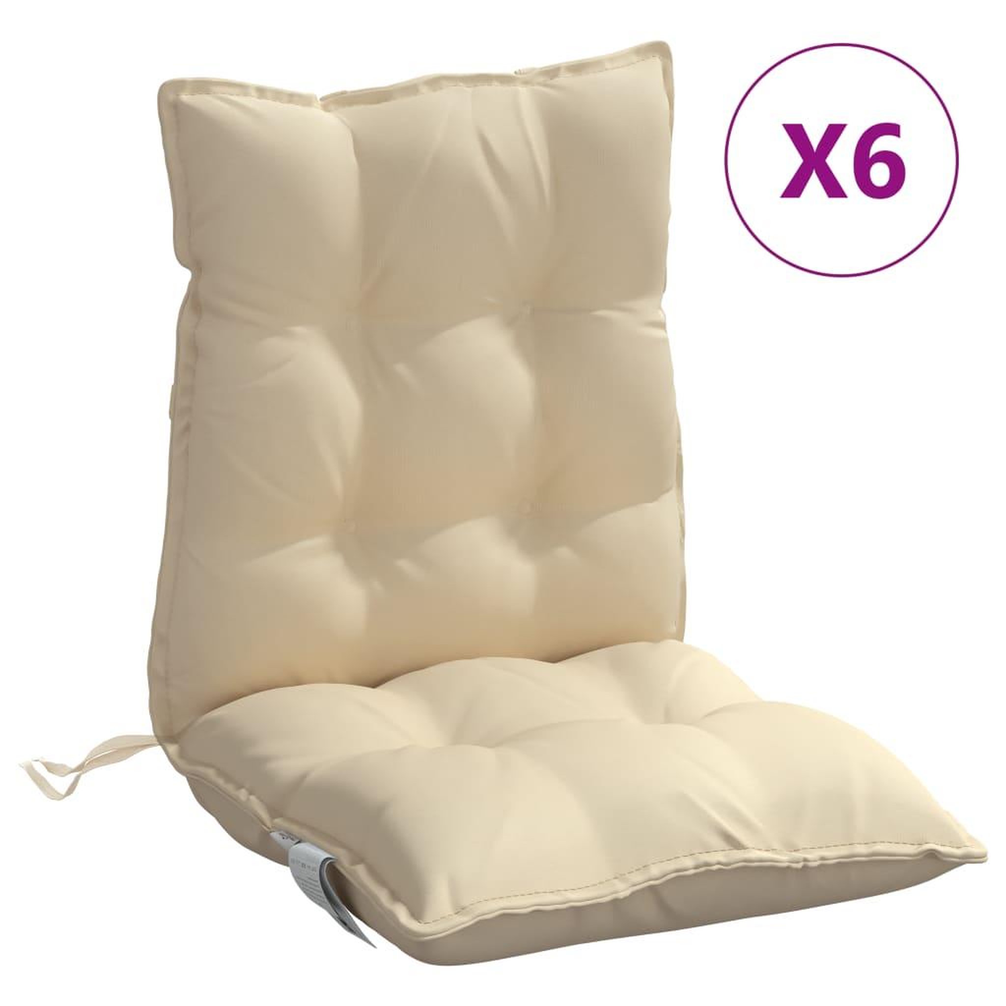 Voir la diapositive 2 : VIDAXL Coussins de chaise a dossier bas lot de 6 beige tissu oxford