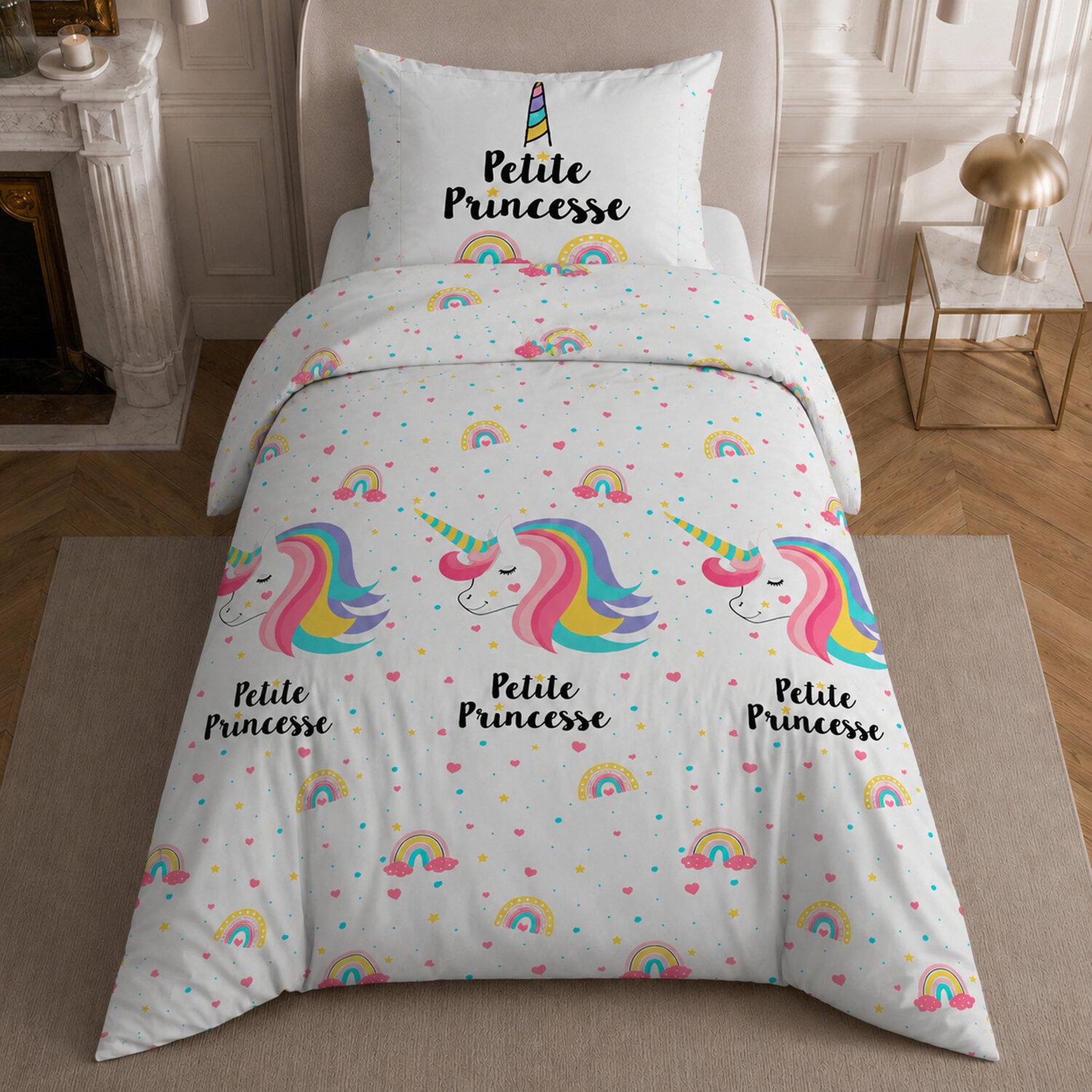 Voir la diapositive 4 : Home collection Parure de lit enfant 100% coton - licorne - 140x200 cm