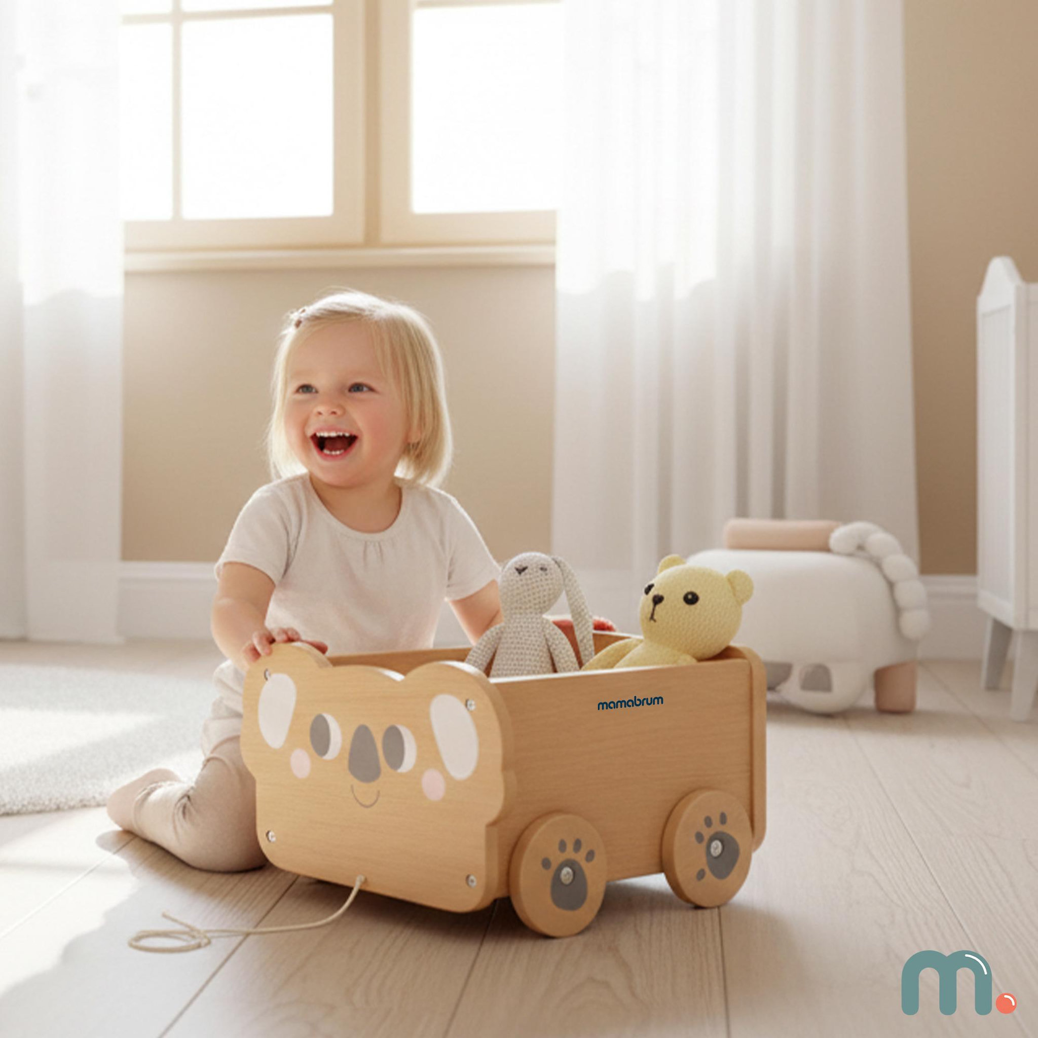 Voir la diapositive 2 : MAMABRUM Chariot Bois A Tirer Enfant Mamabrum Remorque Jouet Koala 30x26 cm 18 Mois+