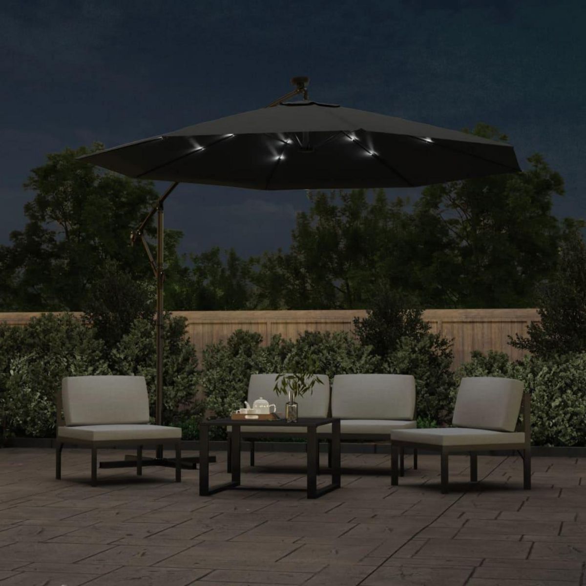 VIDAXL Parasol de jardin en porte-a-faux et lumieres LED mat en acier