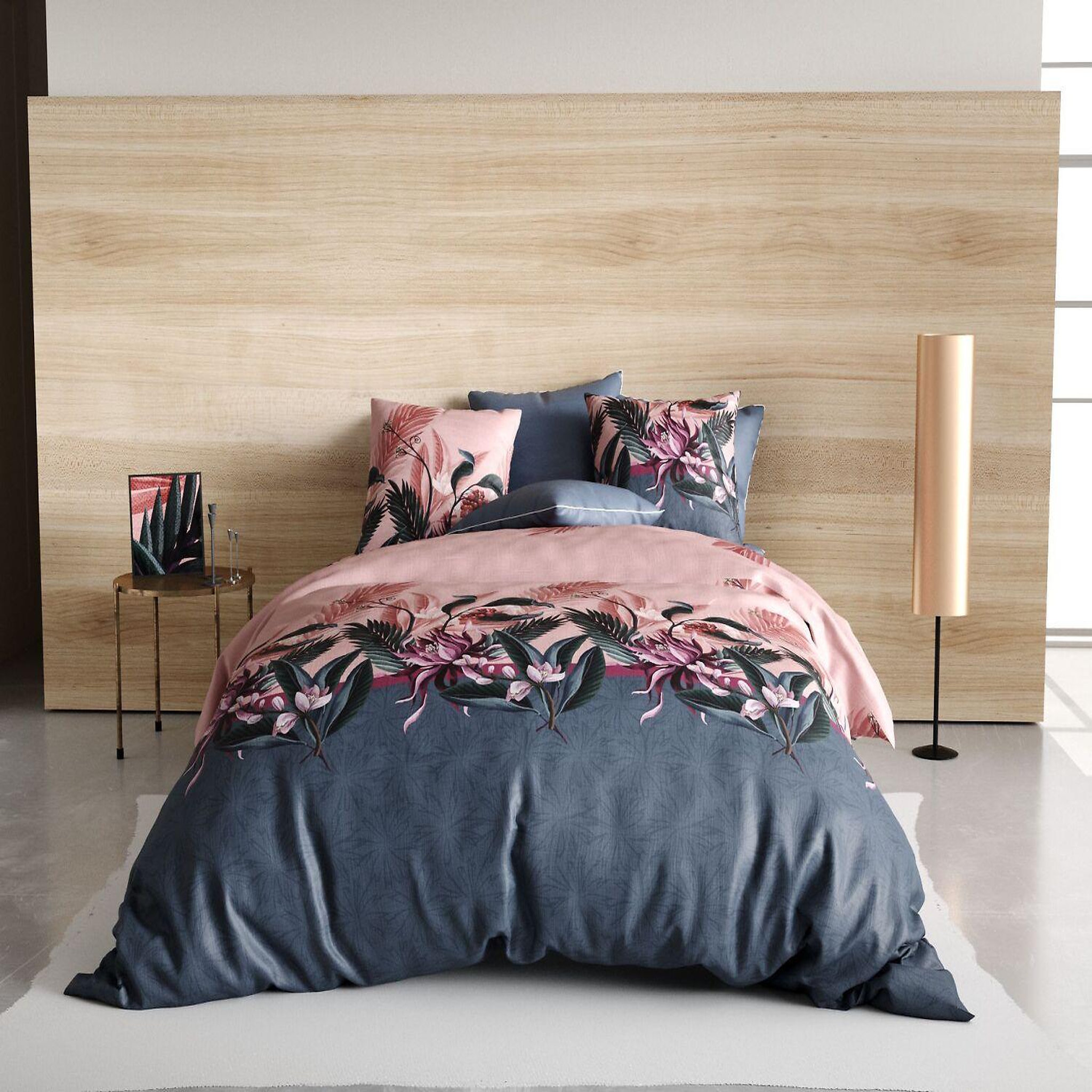 ATELIER DU COTON Parure housse de couette 100% coton 57fils flora. Coloris disponibles : Rose