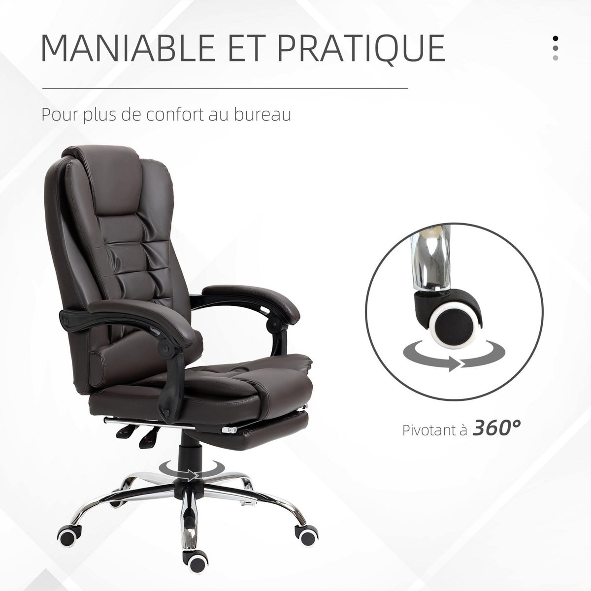 HOMCOM Fauteuil de bureau fauteuil manager grand confort réglable dossier inclinable repose-pied revêtement synthétique chocolat