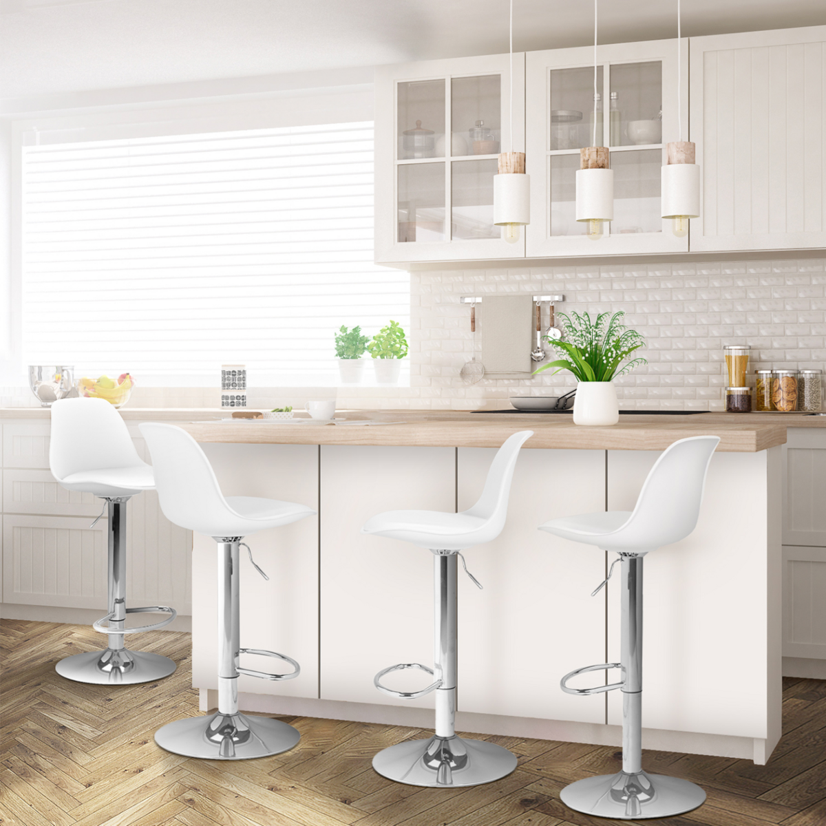 ID MARKET Lot de 4 tabourets de bar KARL design blanc