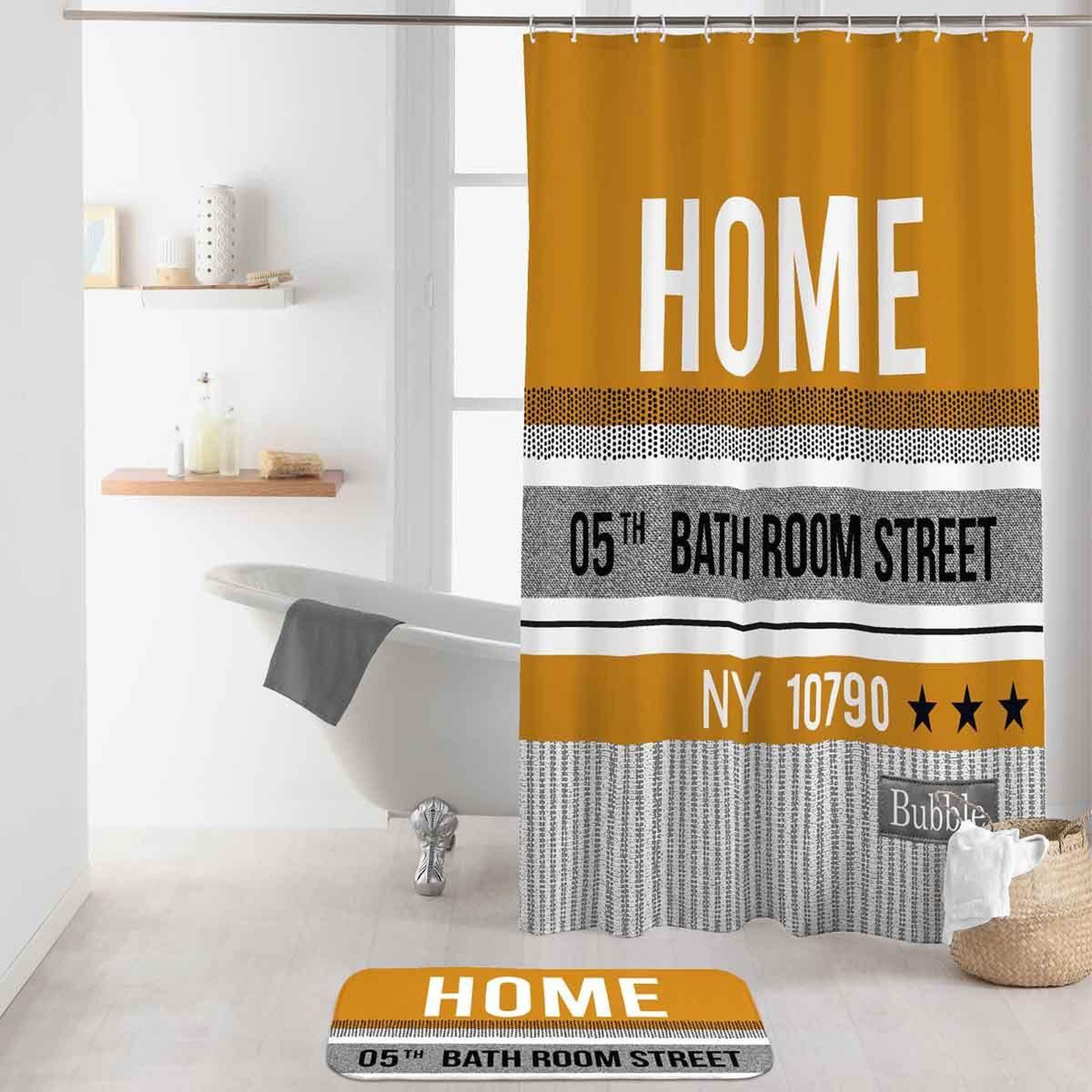 Voir la diapositive 1 : Douceur d'Intérieur Rideau de Douche  Street  180x200cm Ocre & Gris