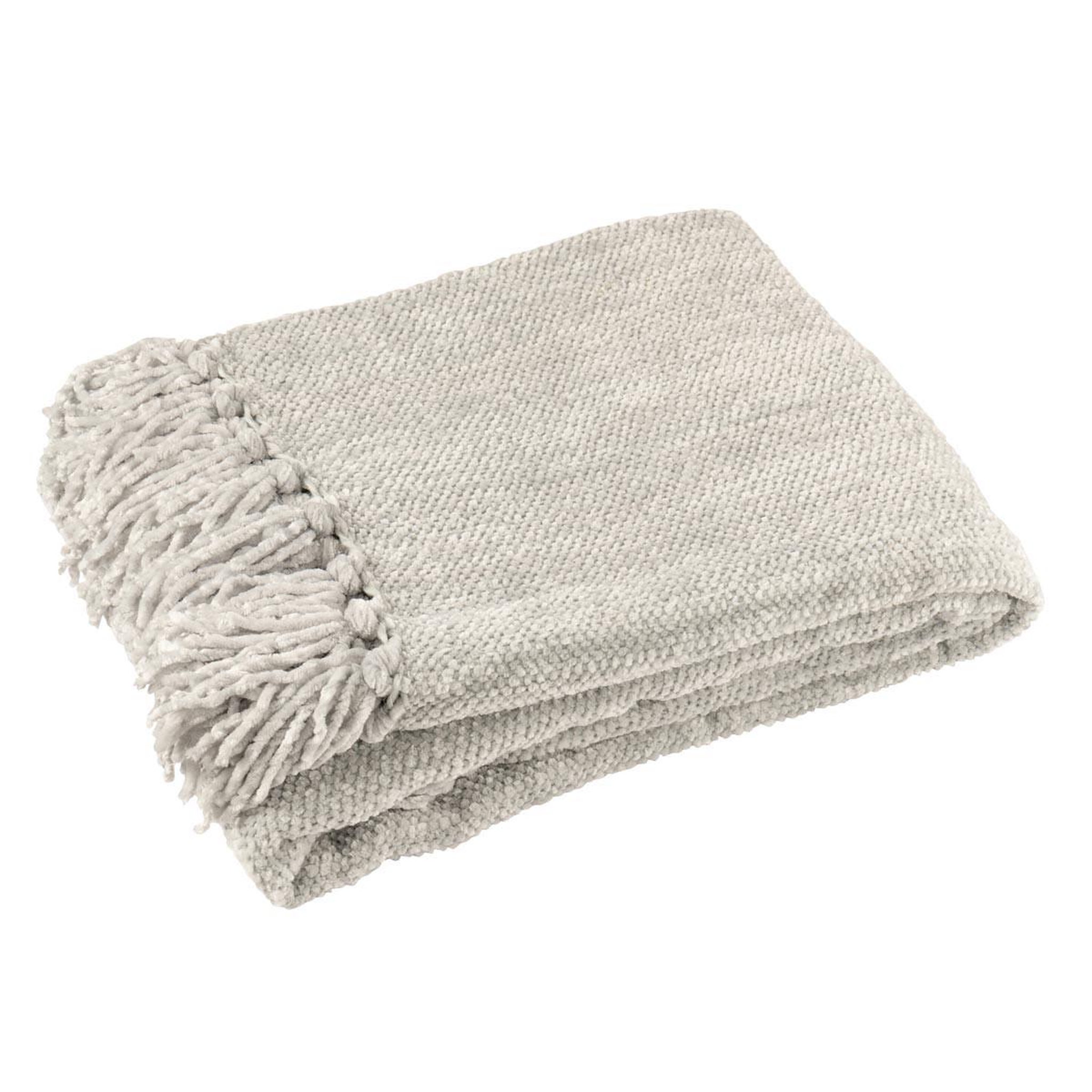 J-LINE Plaid à franges  chenille  130x170cm gris