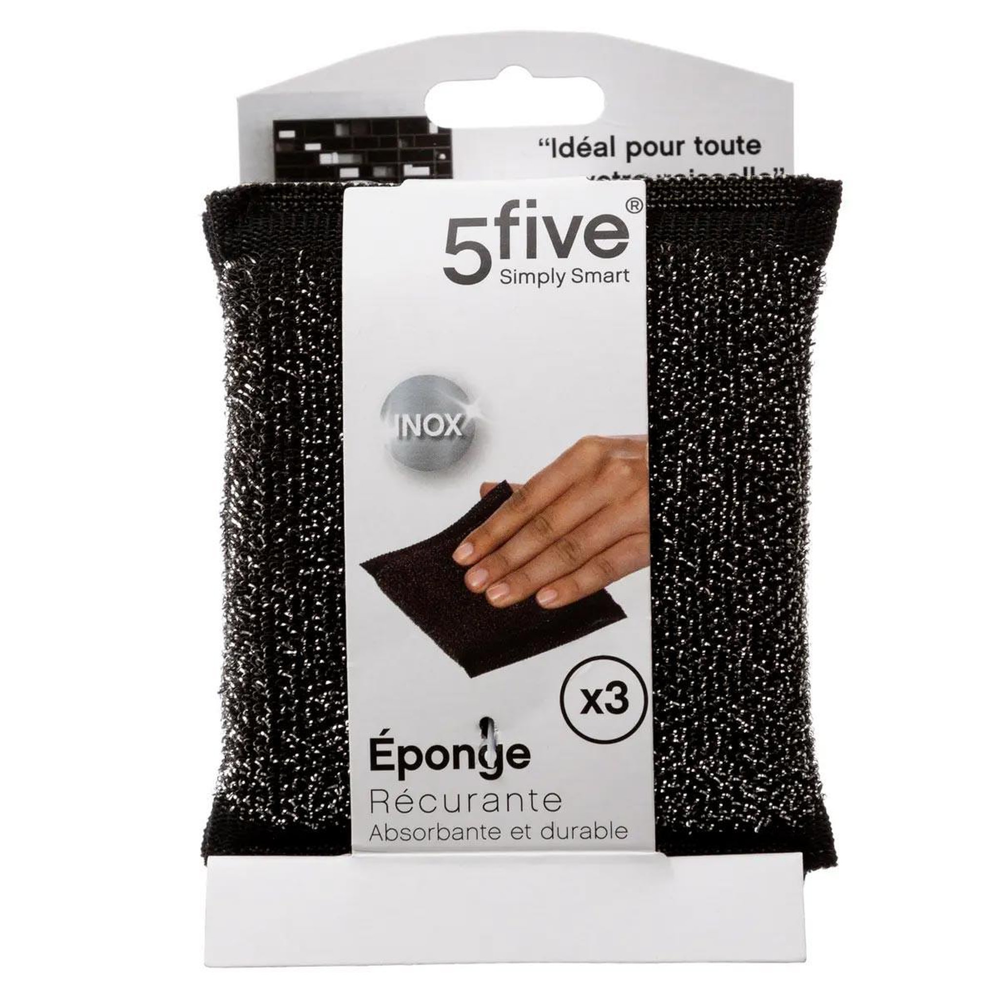 Voir la diapositive 2 : FIVE Lot de 3 éponges récurantes  spon  10cm noir