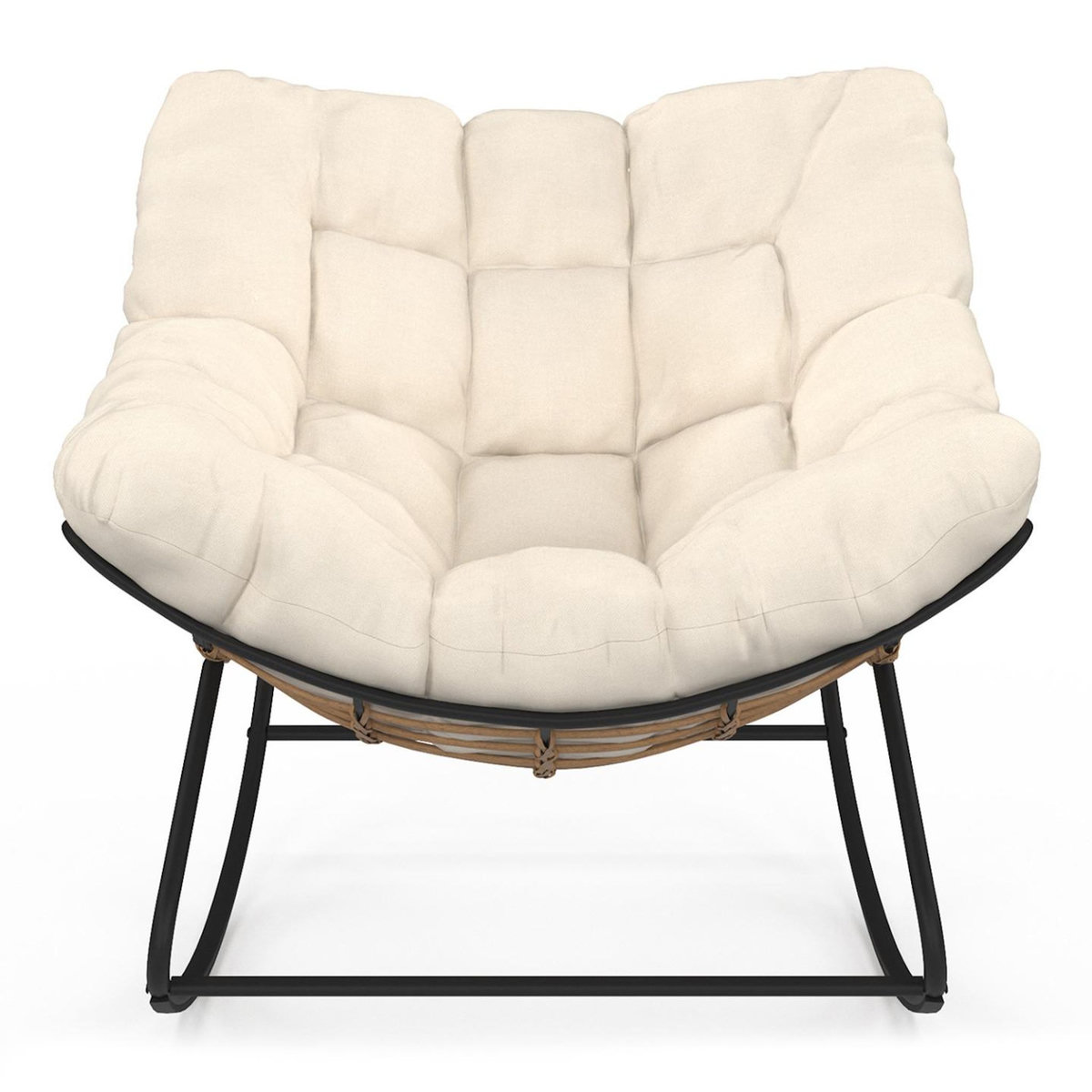 ID MARKET Fauteuil de jardin à bascule LOA effet rotin avec coussin écru