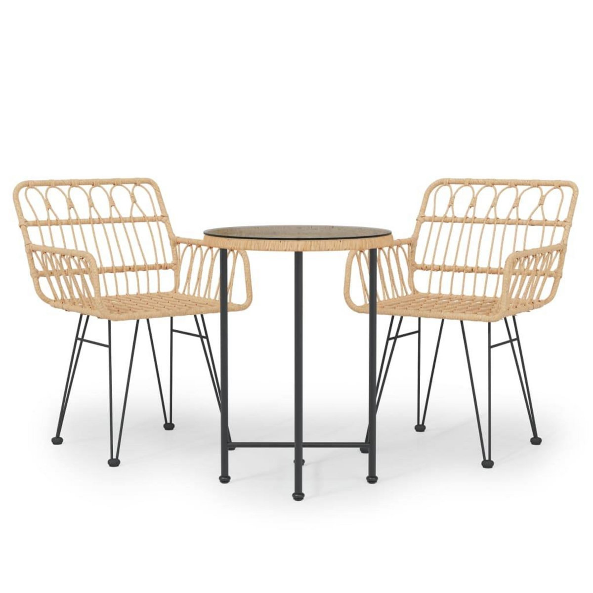 VIDAXL Ensemble a manger de jardin 3 pcs Resine tressee