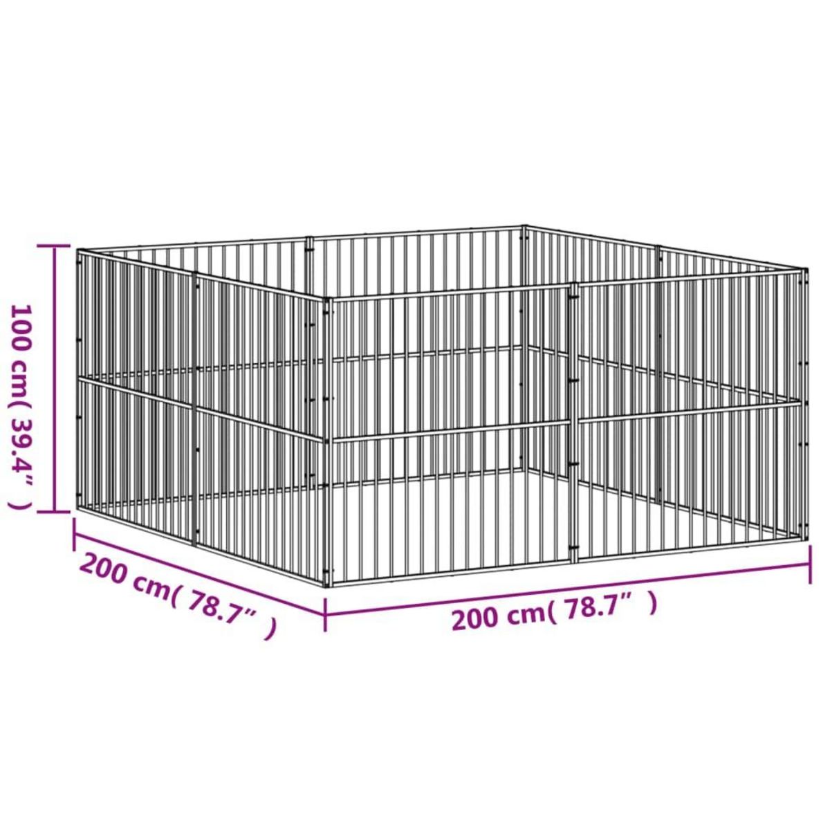 VIDAXL Parc pour chien 8 panneaux noir acier galvanise