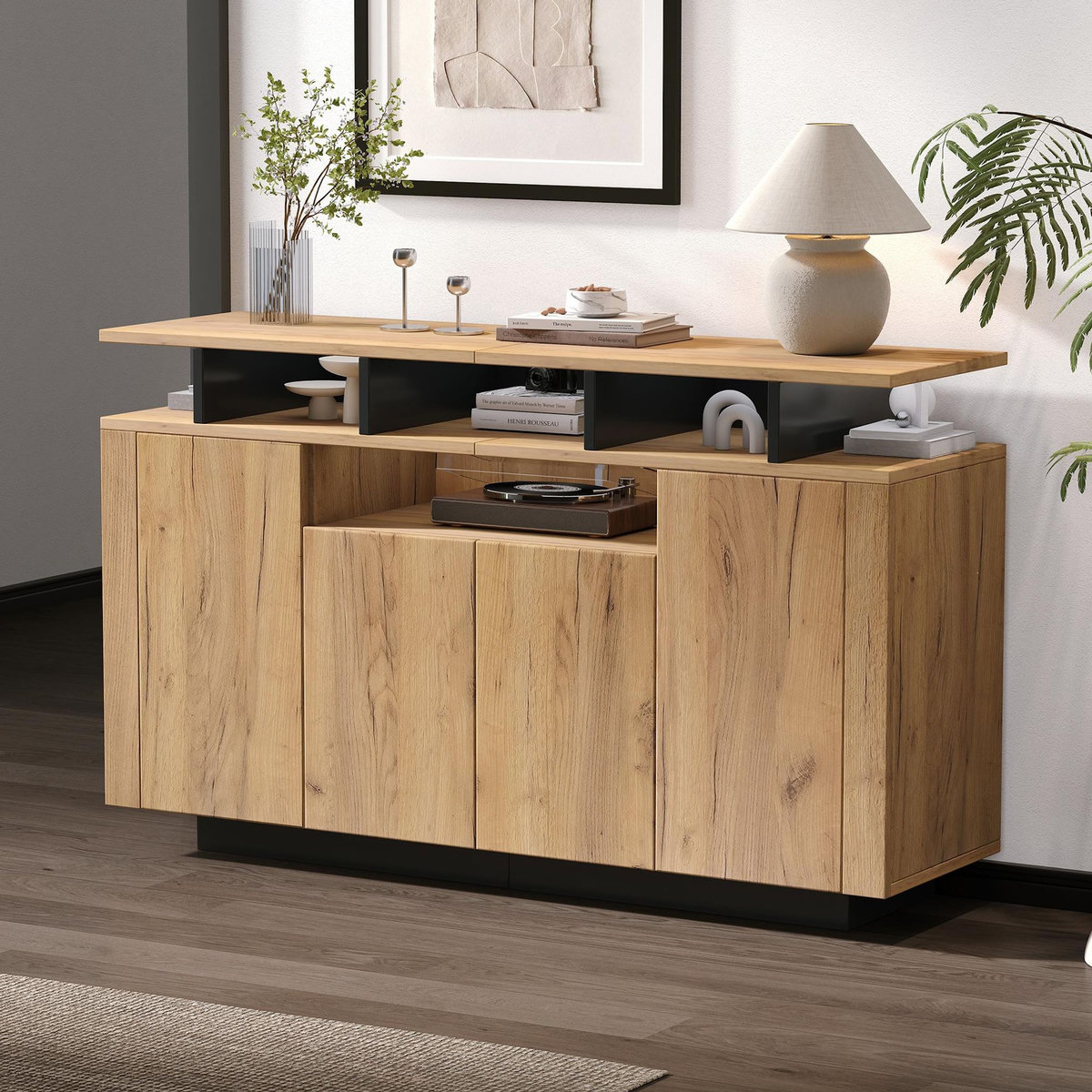 MERAX Buffet 4 porte(s) 0 tiroir(s) - 120 cm naturel panneau de particules
