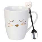 Paris Prix Mug Déco avec Cuillère  Chat  11cm Blanc
