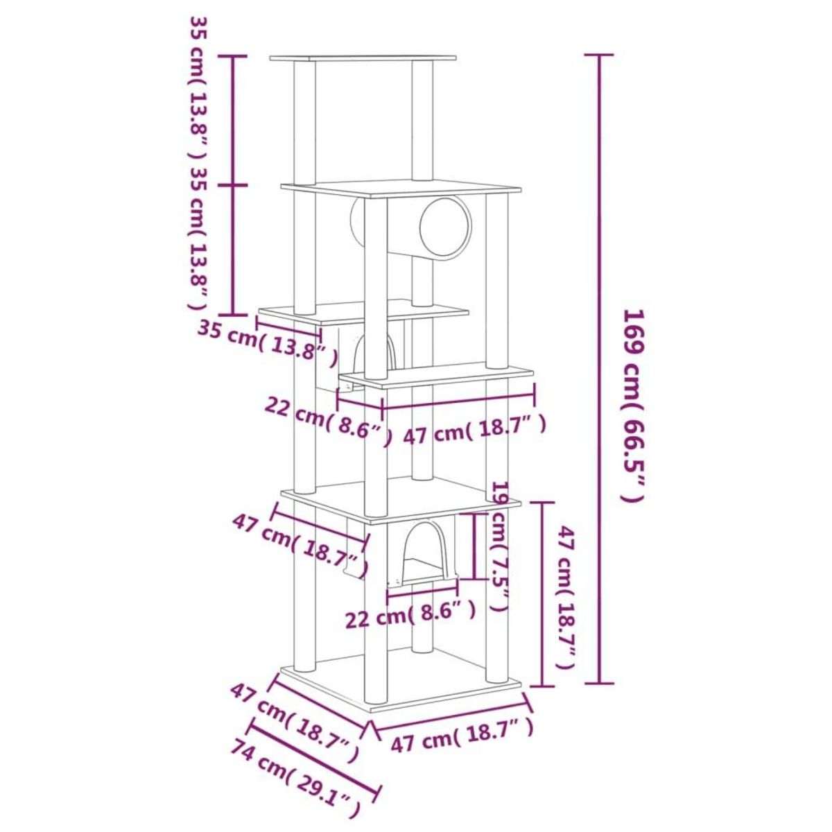 VIDAXL Arbre a chat avec griffoirs en sisal Creme 169 cm