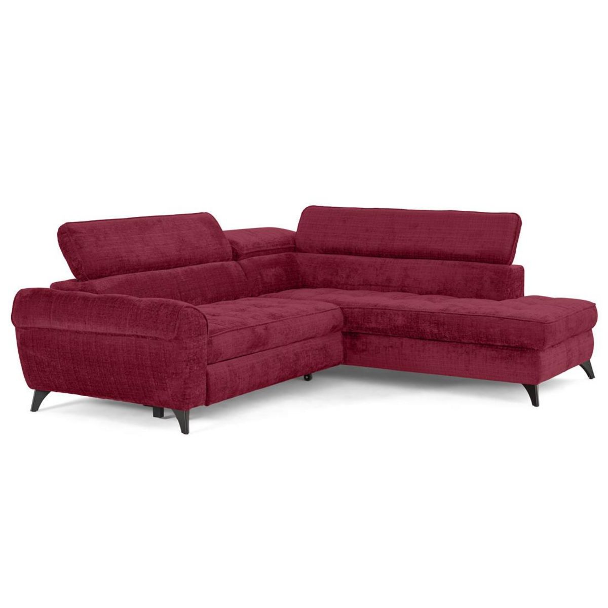 LISA DESIGN Marlo - canapé d'angle droit 5 places convertible avec coffre et têtières en velours texturé