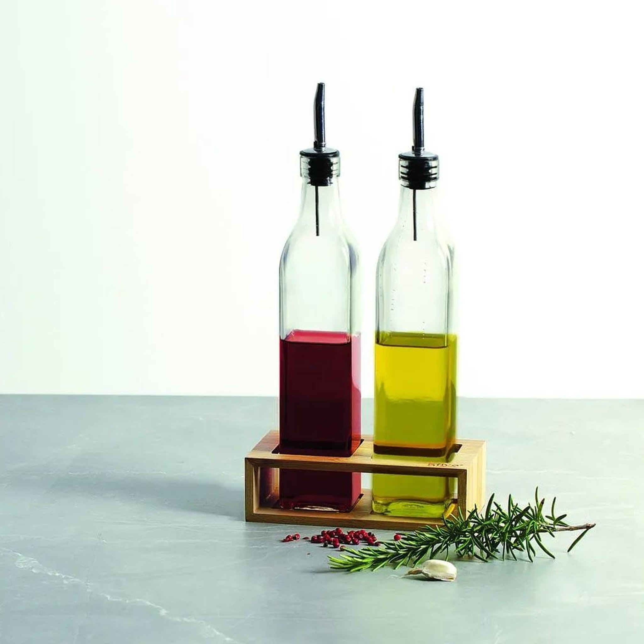 Voir la diapositive 3 : FIVE Set huile & vinaigre  bambou  32cm transparent