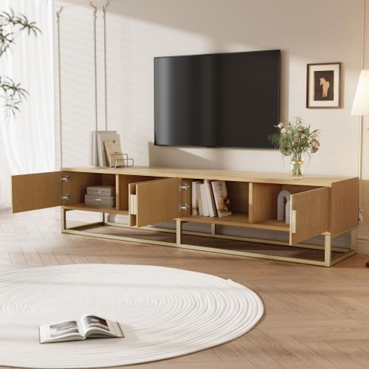 MERAX Meuble tv bois clair 180 cm mdf