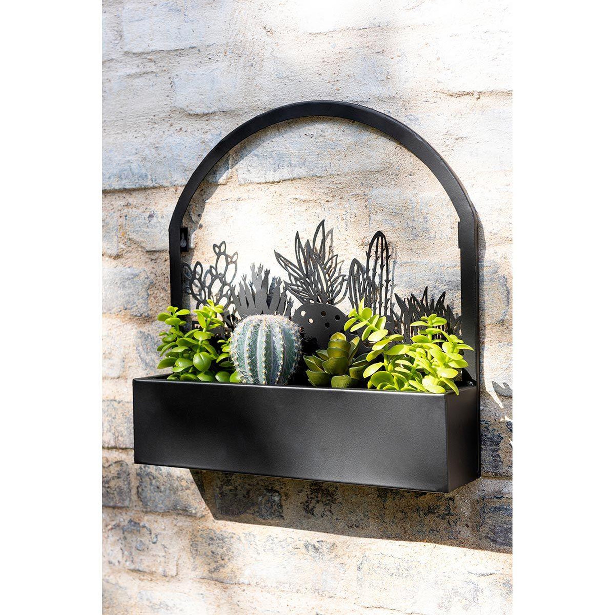 Voir la diapositive 3 : J-LINE Jardinière murale en métal  cactus  39cm noir