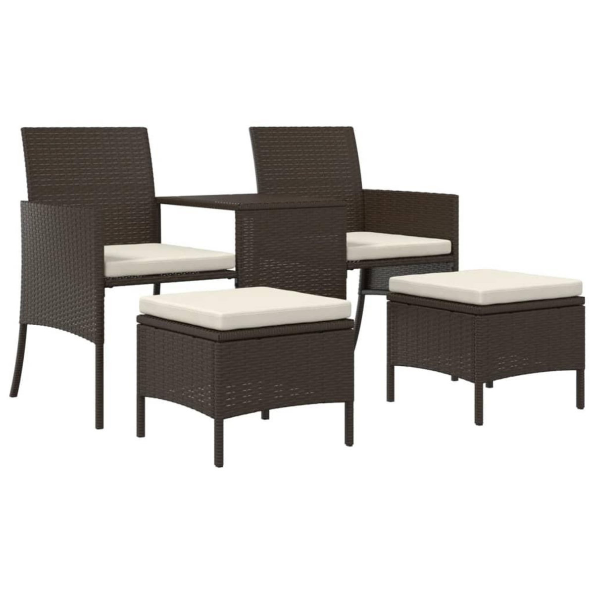 VIDAXL Canape de jardin 2 places avec table et tabourets marron rotin
